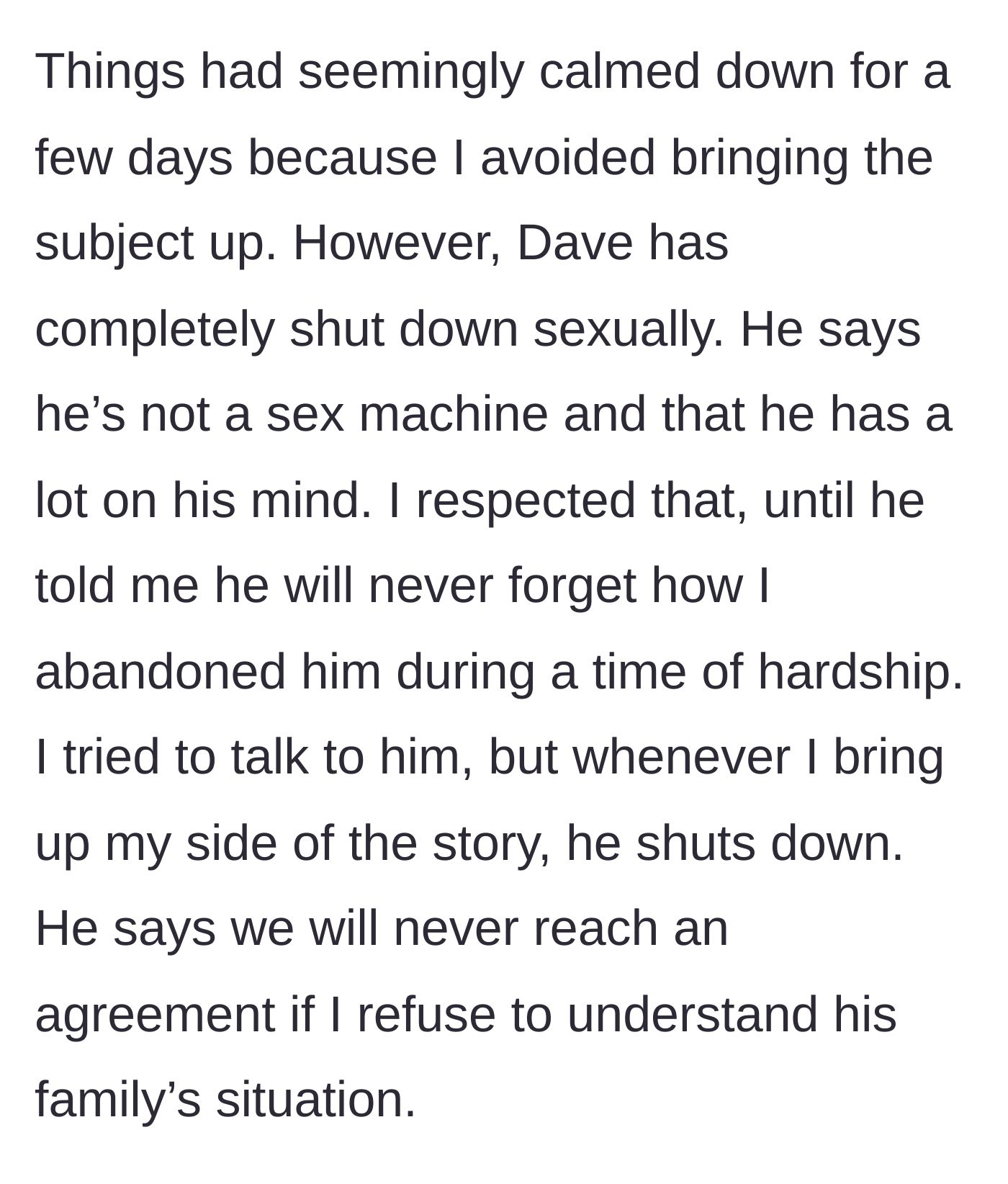 Story part 10 - The fiancé weaponizes intimacy, shutting down sexually and accusing her of abandonment.