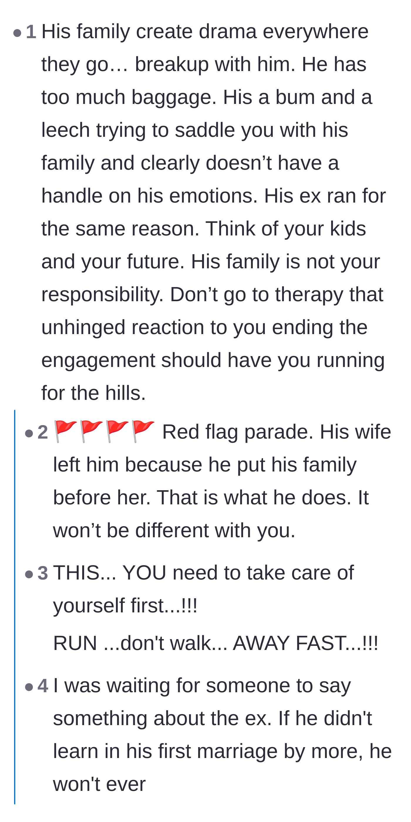 Comment thread 2 - Readers pointing out the massive red flag that his ex-wife left him over the exact same family drama.