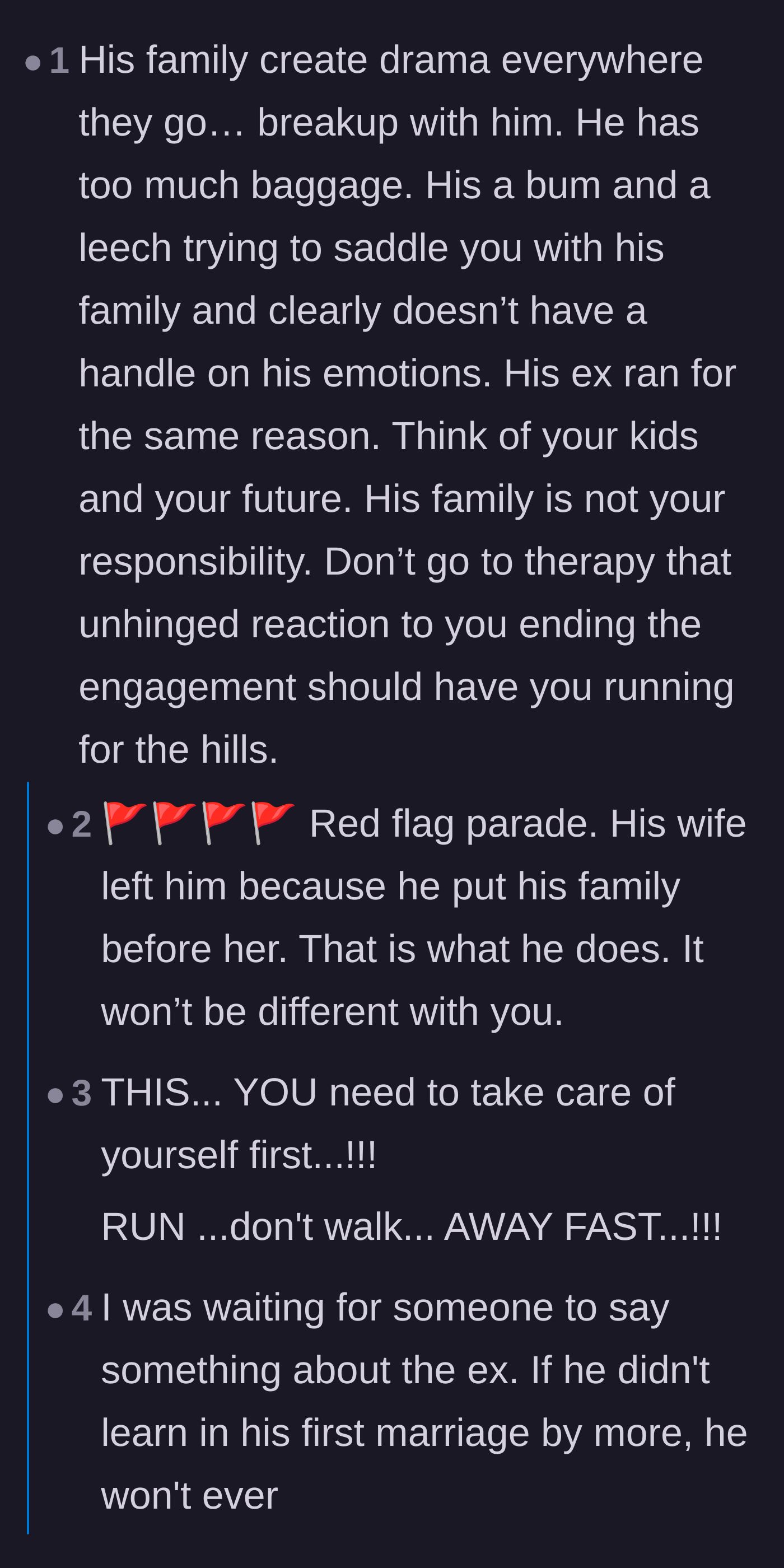 Comment thread 2 - Readers pointing out the massive red flag that his ex-wife left him over the exact same family drama.