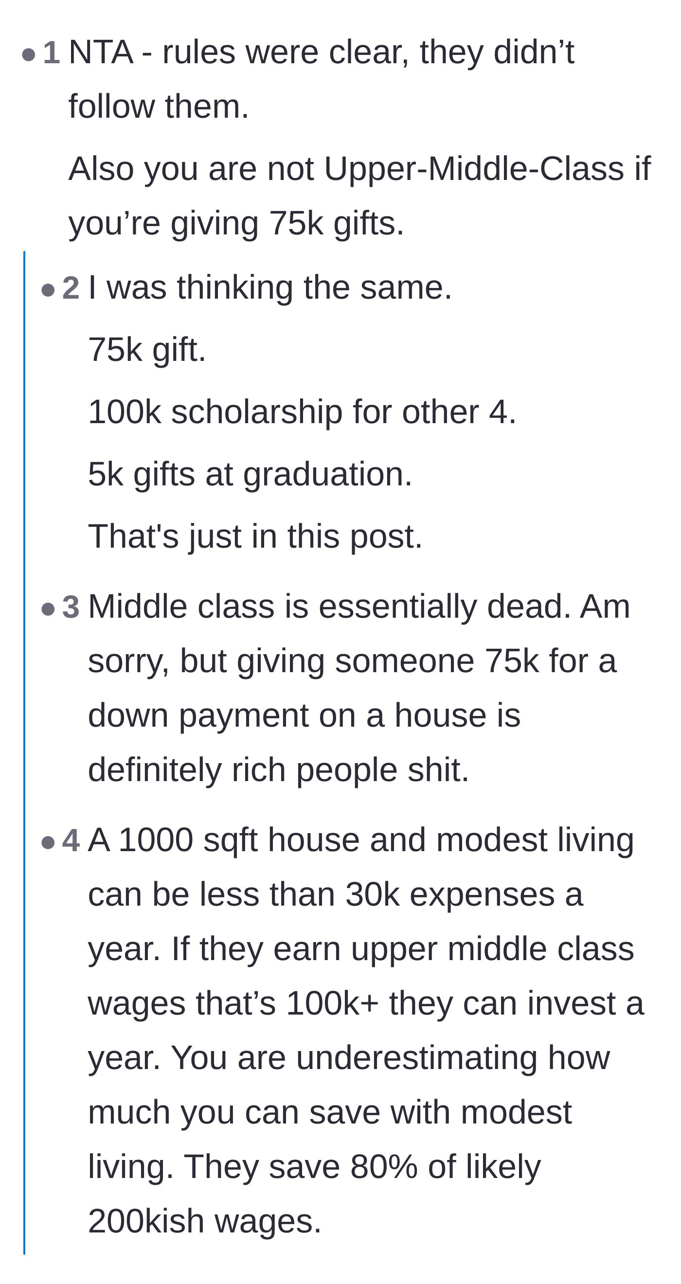 Comment thread 1 - A debate over whether saving 80 percent of a salary makes the couple upper-middle-class or secretly wealthy.