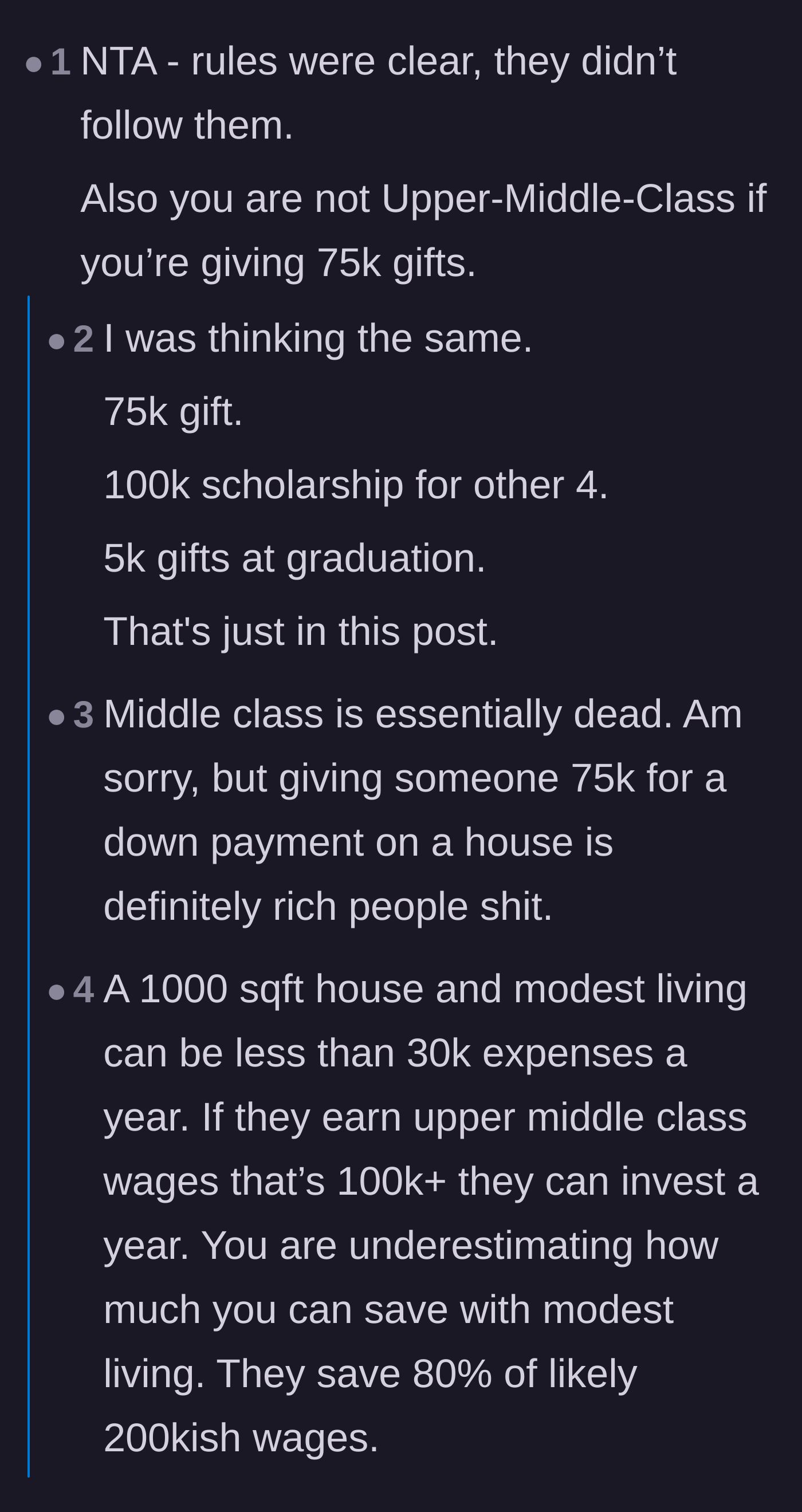 Comment thread 1 - A debate over whether saving 80 percent of a salary makes the couple upper-middle-class or secretly wealthy.