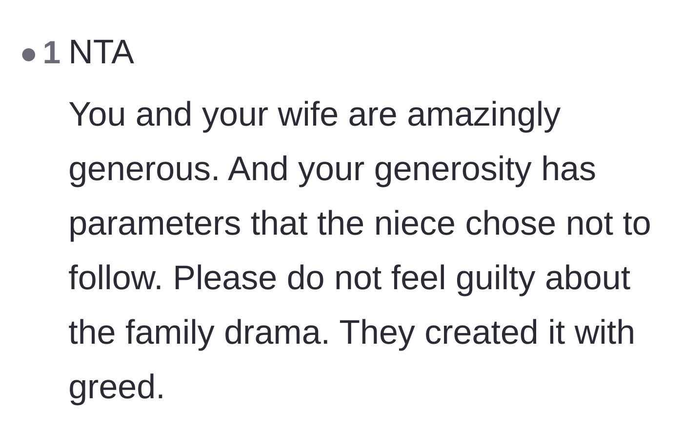 Comment thread 5 - Reassurance that the uncle's boundaries are generous and the family's greed caused the estrangement.