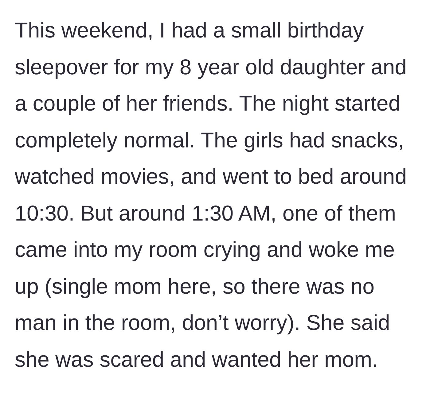 Story part 1 - 8-year-old girl waking up the host mom at 1:30 AM crying for her mother.