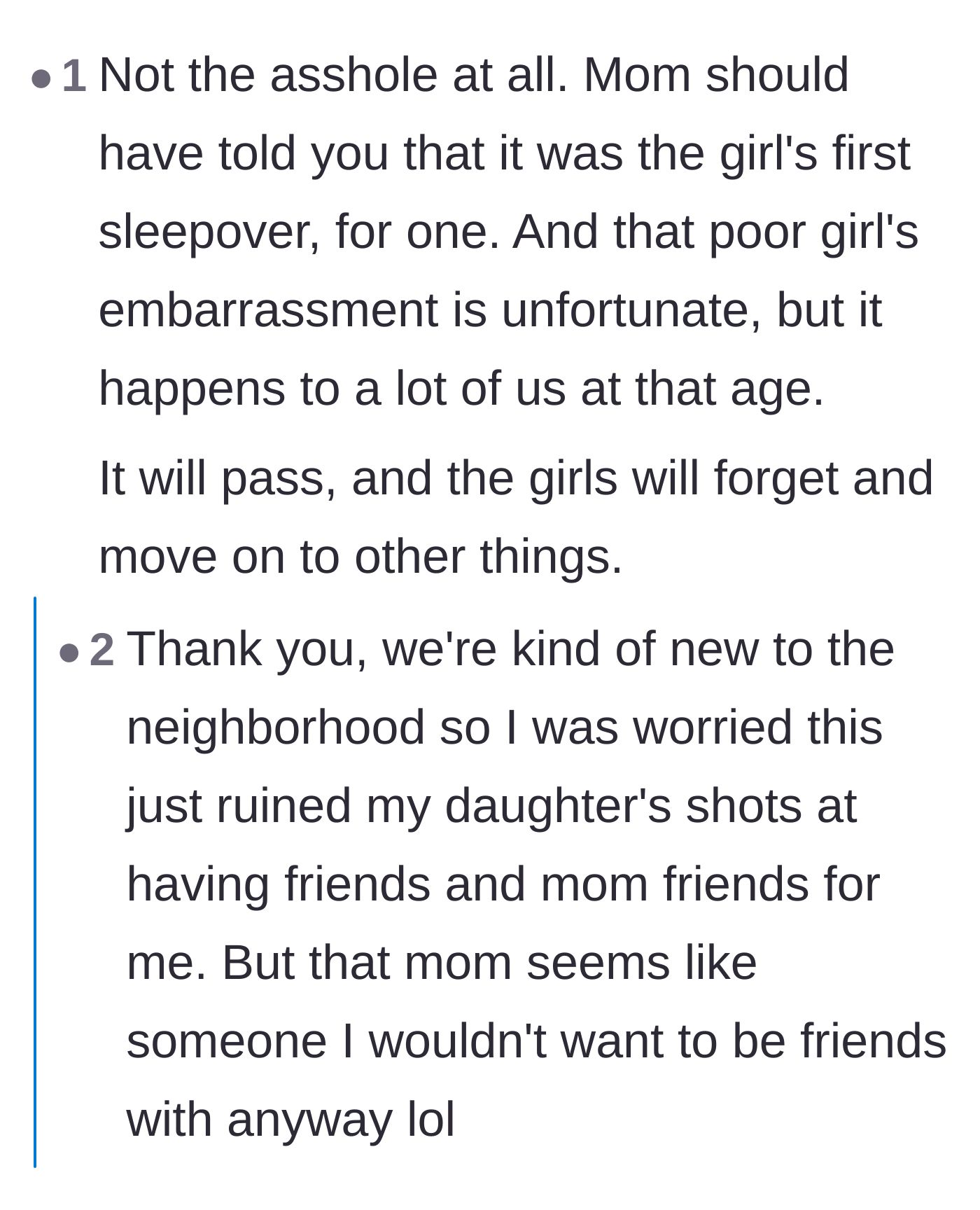 Comment thread 3 - Discussion about the lack of warning from the other mom and the host's realization she dodged a toxic friendship bullet.
