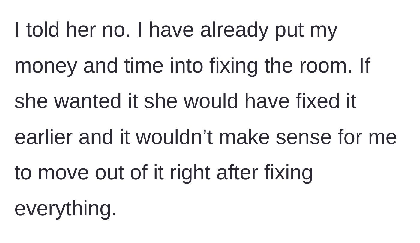 Story part 4 - The older sister refuses the swap, pointing out her investment of time and money.