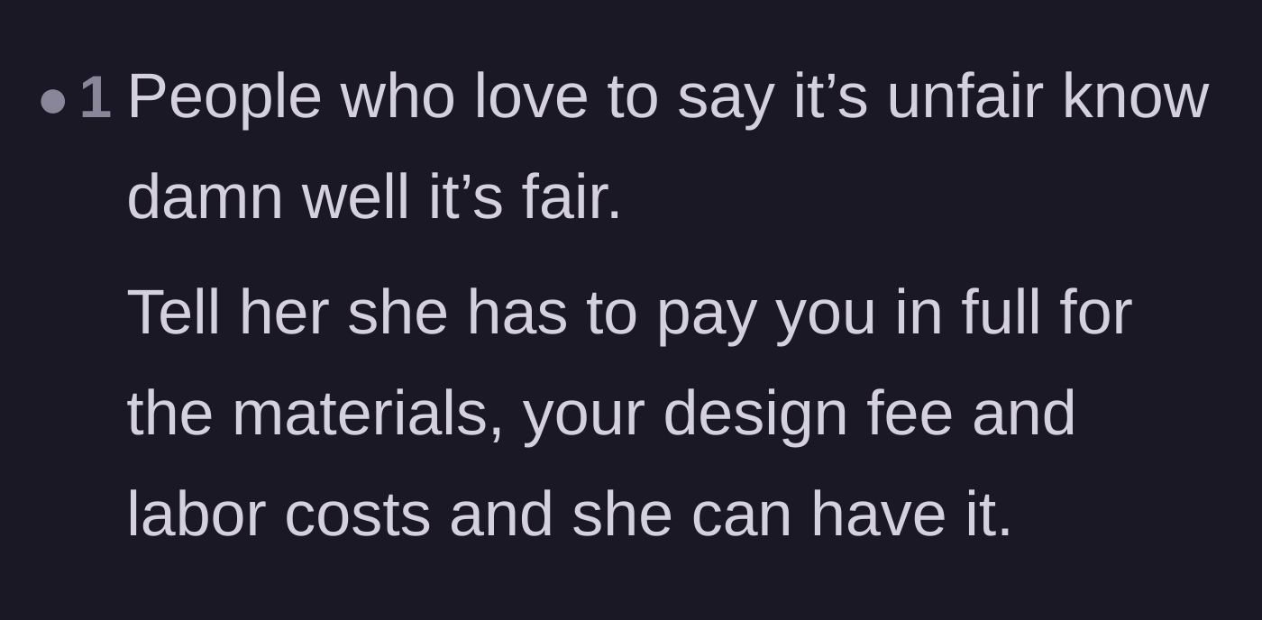 Comment thread 4 - Highlighting the manipulation behind the word 'unfair' and suggesting an itemized invoice