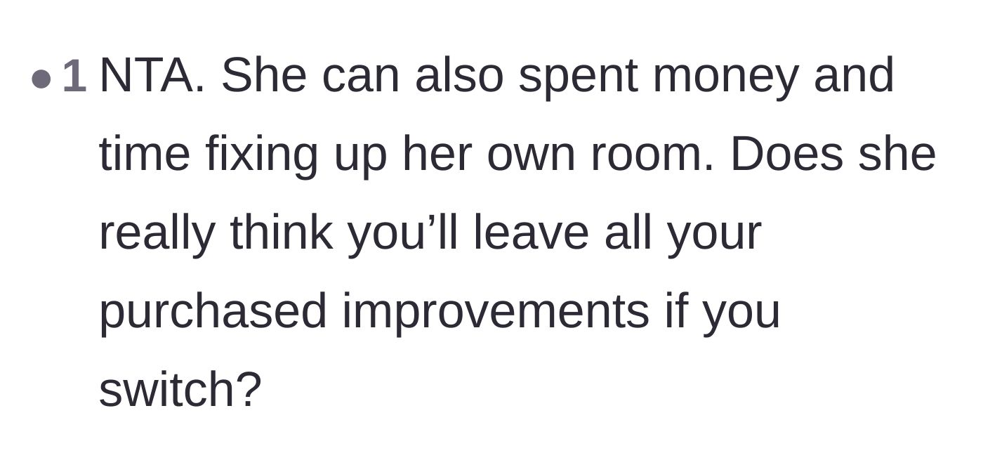 Comment thread 5 - Questioning whether the sister expected the physical upgrades to be included in the room swap