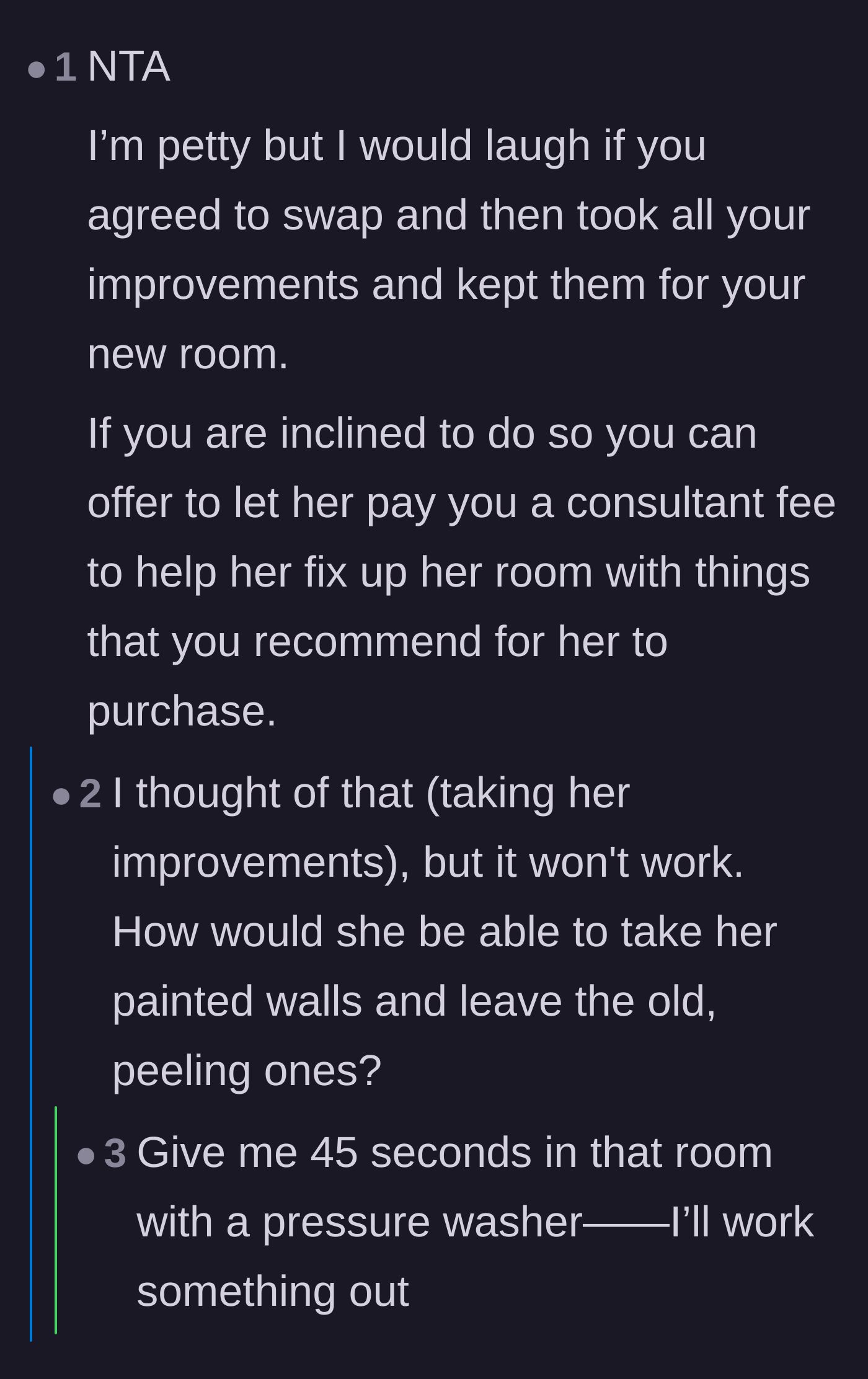 Comment thread 6 - Joking about extreme measures to undo the renovation, including pressure washing the new paint