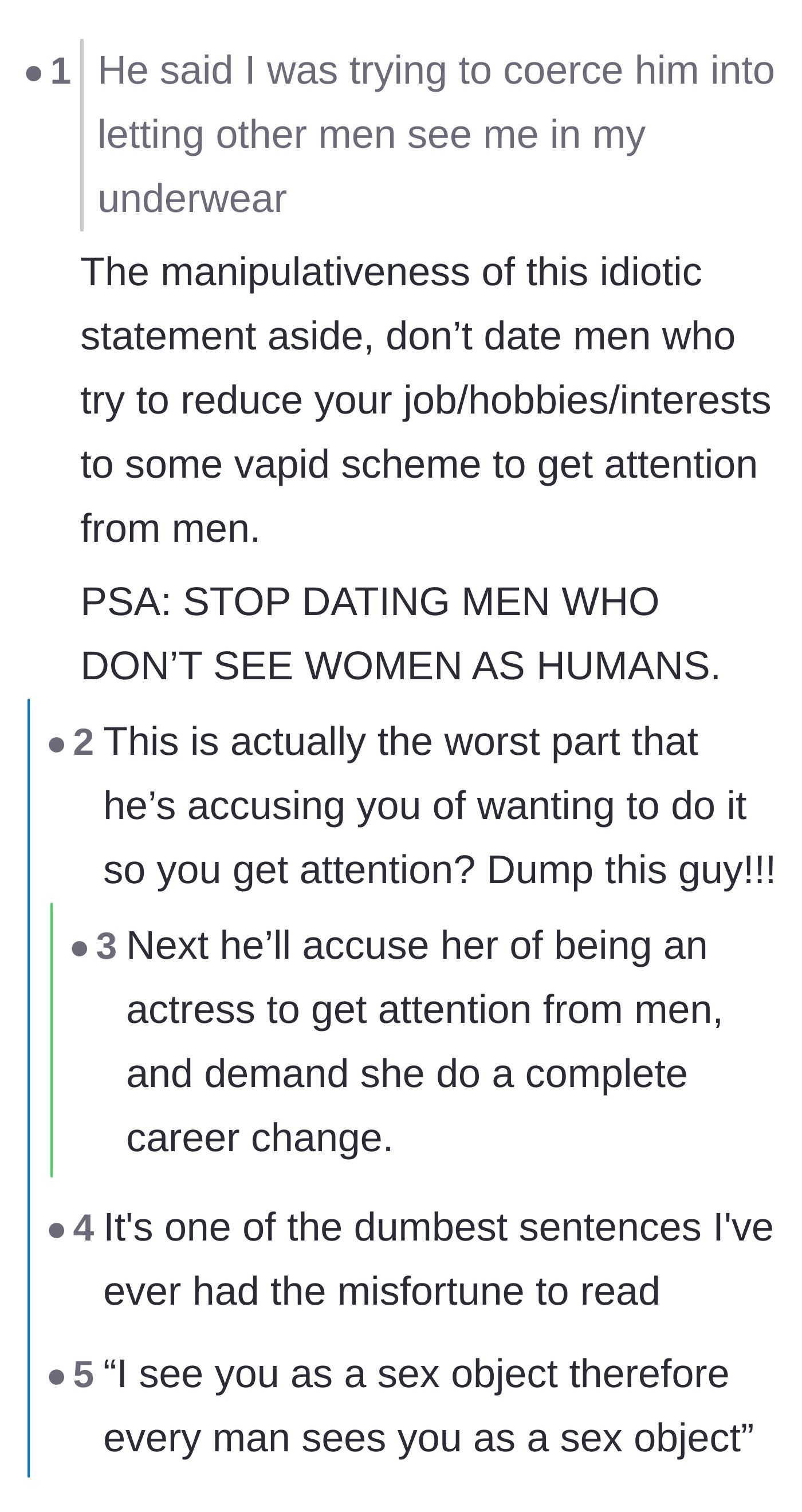 Comment thread 2 - A discussion calling out the boyfriend for reducing the actress's career to a scheme for male attention.