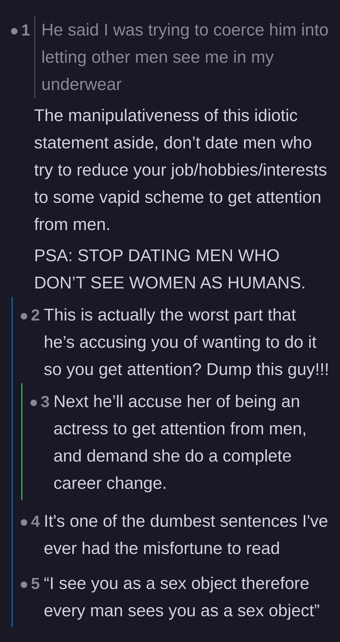Comment thread 2 - A discussion calling out the boyfriend for reducing the actress's career to a scheme for male attention.