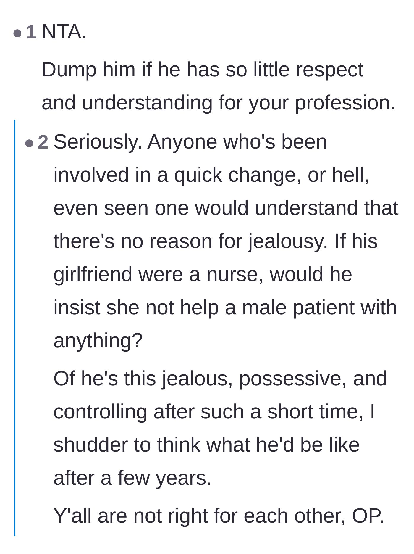 Comment thread 6 - A reader comparing the actress's job to a nurse's duties to emphasize the clinical nature of physical proximity at work.