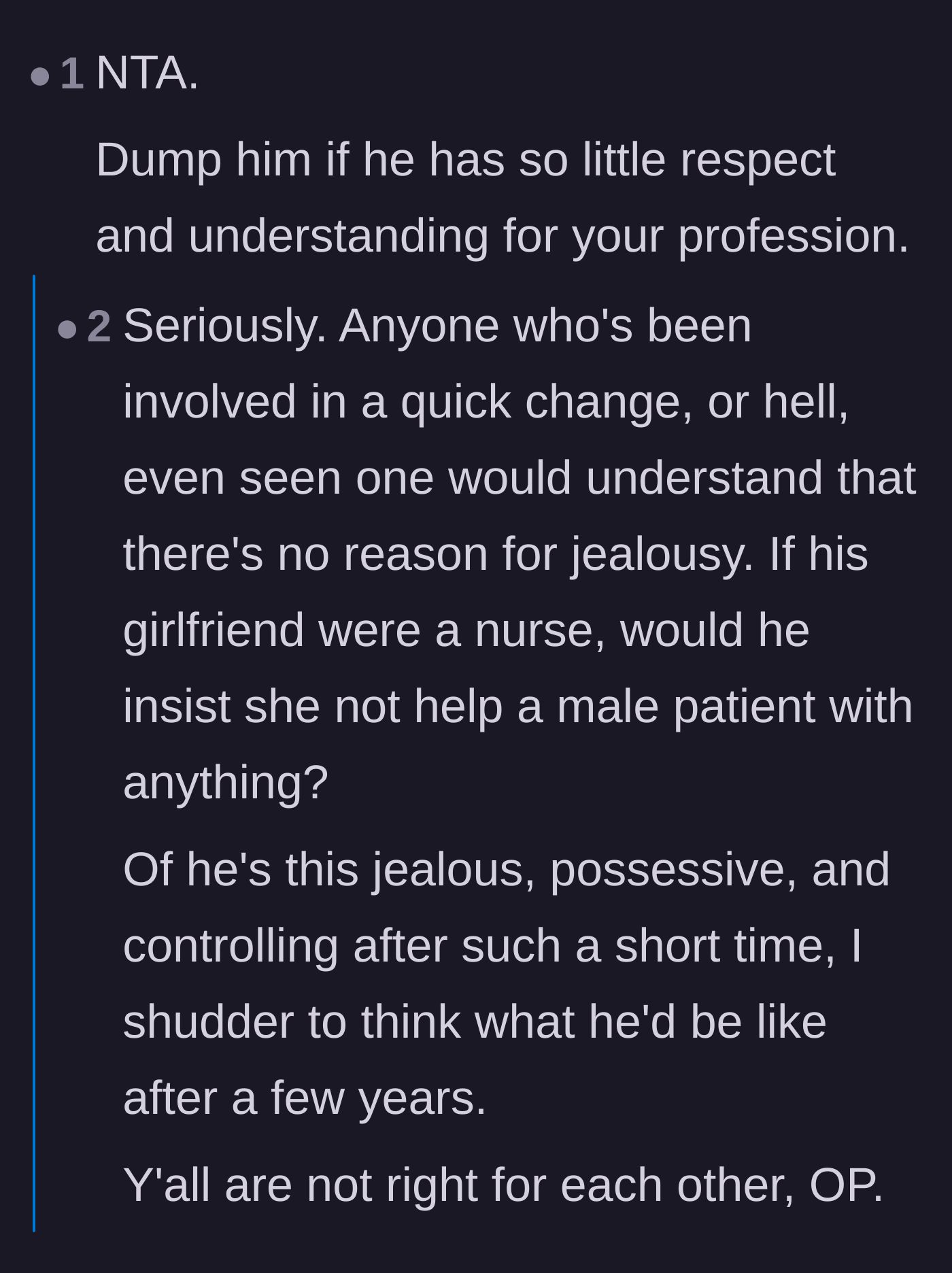 Comment thread 6 - A reader comparing the actress's job to a nurse's duties to emphasize the clinical nature of physical proximity at work.