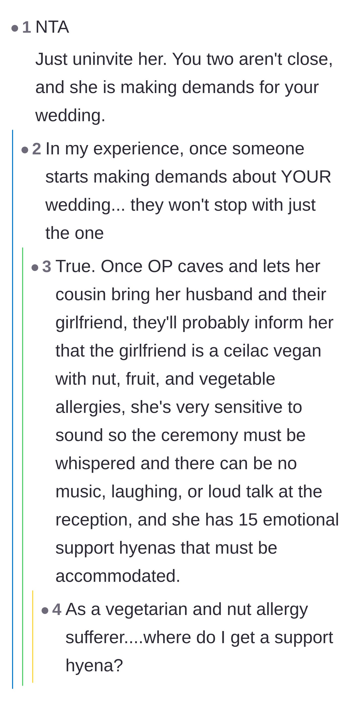 Comment thread 3 - Warning that caving to this guest's demands will quickly escalate into absurd requests like emotional support animals.