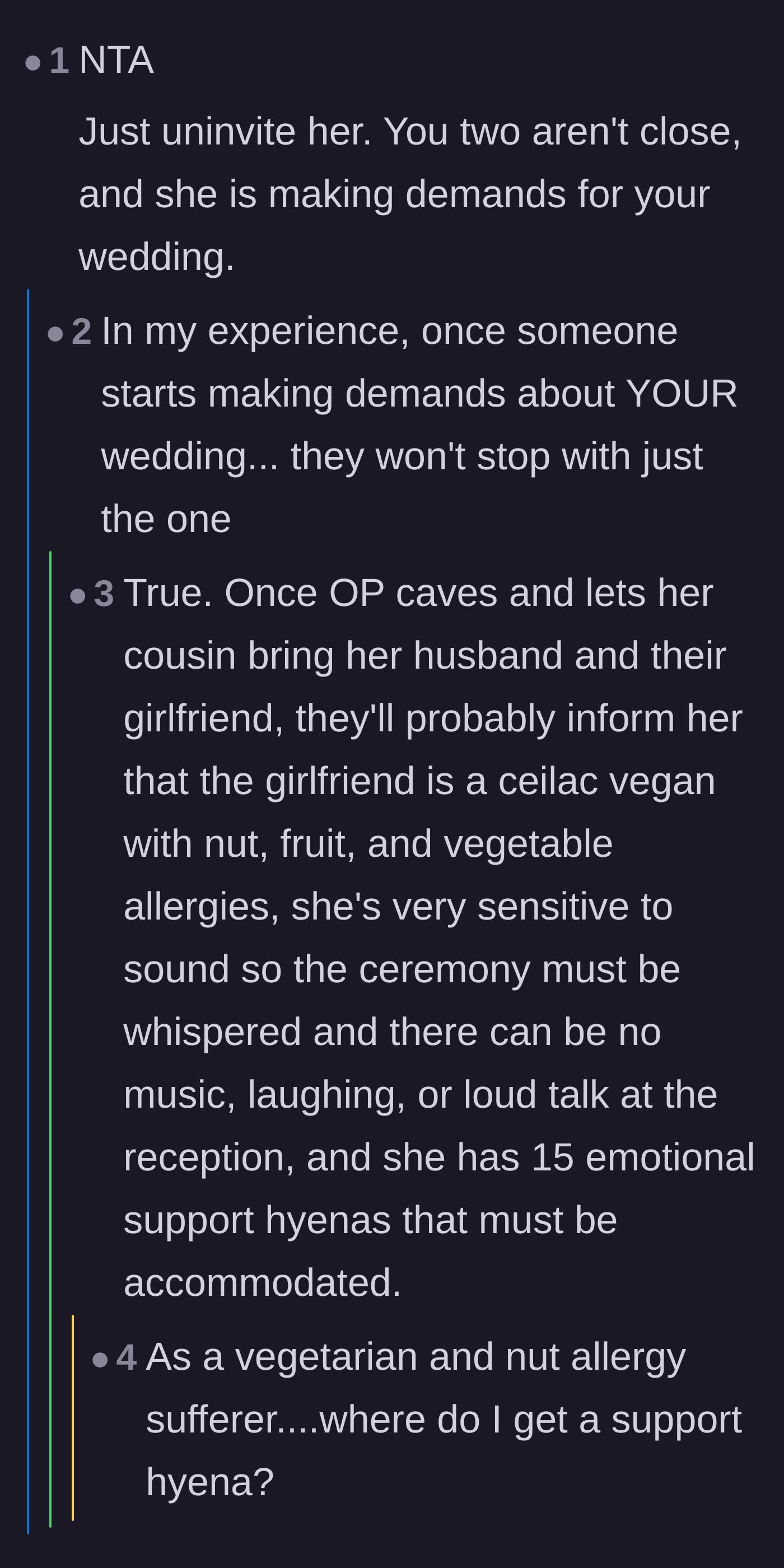 Comment thread 3 - Warning that caving to this guest's demands will quickly escalate into absurd requests like emotional support animals.