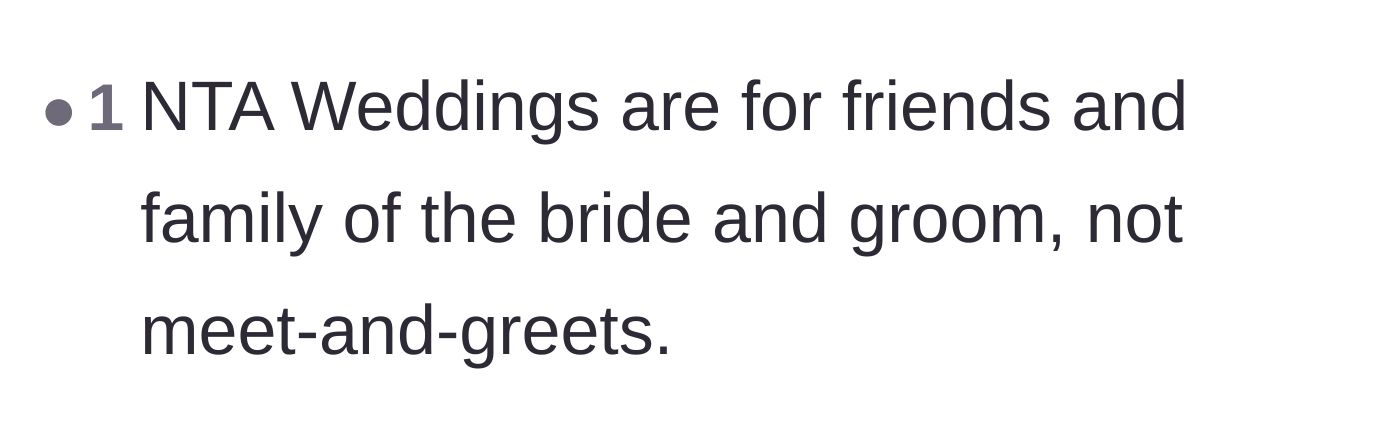 Comment thread 6 - Stating plainly that weddings are meant for celebrating with loved ones, not hosting a networking event.
