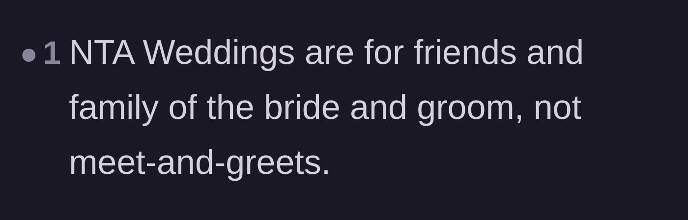 Comment thread 6 - Stating plainly that weddings are meant for celebrating with loved ones, not hosting a networking event.