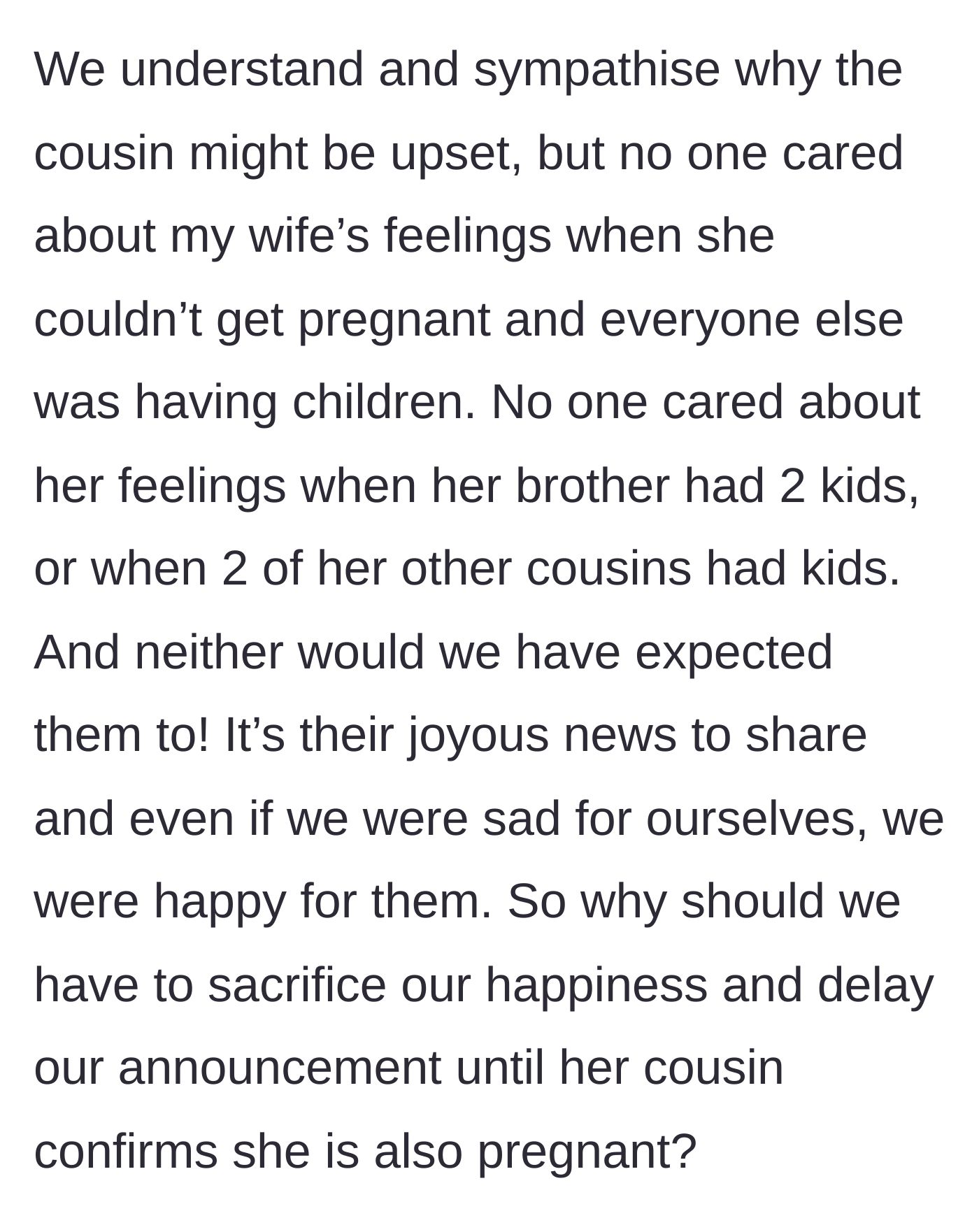 Story part 7 - Husband pointing out the double standard regarding his wife's feelings.