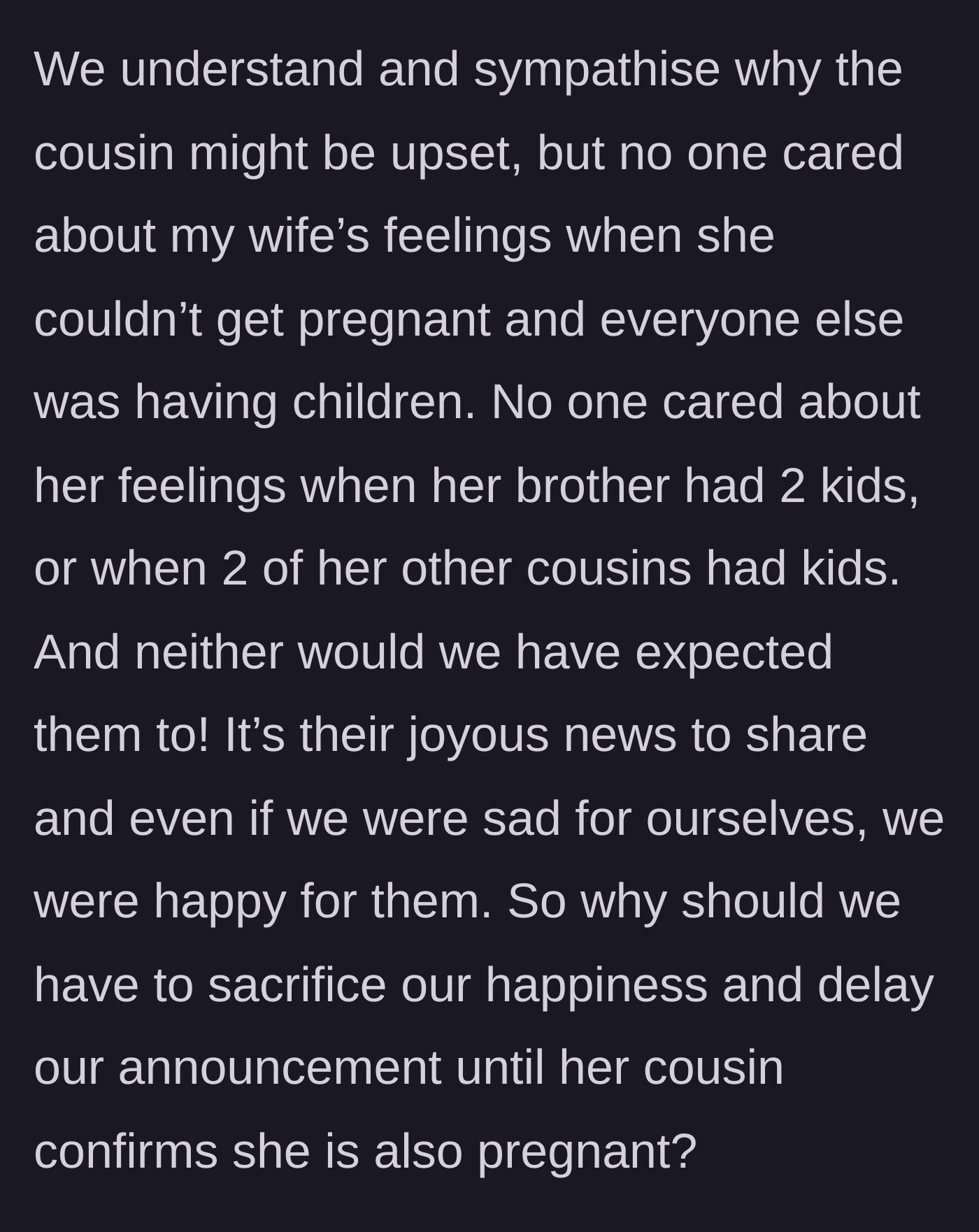 Story part 7 - Husband pointing out the double standard regarding his wife's feelings.