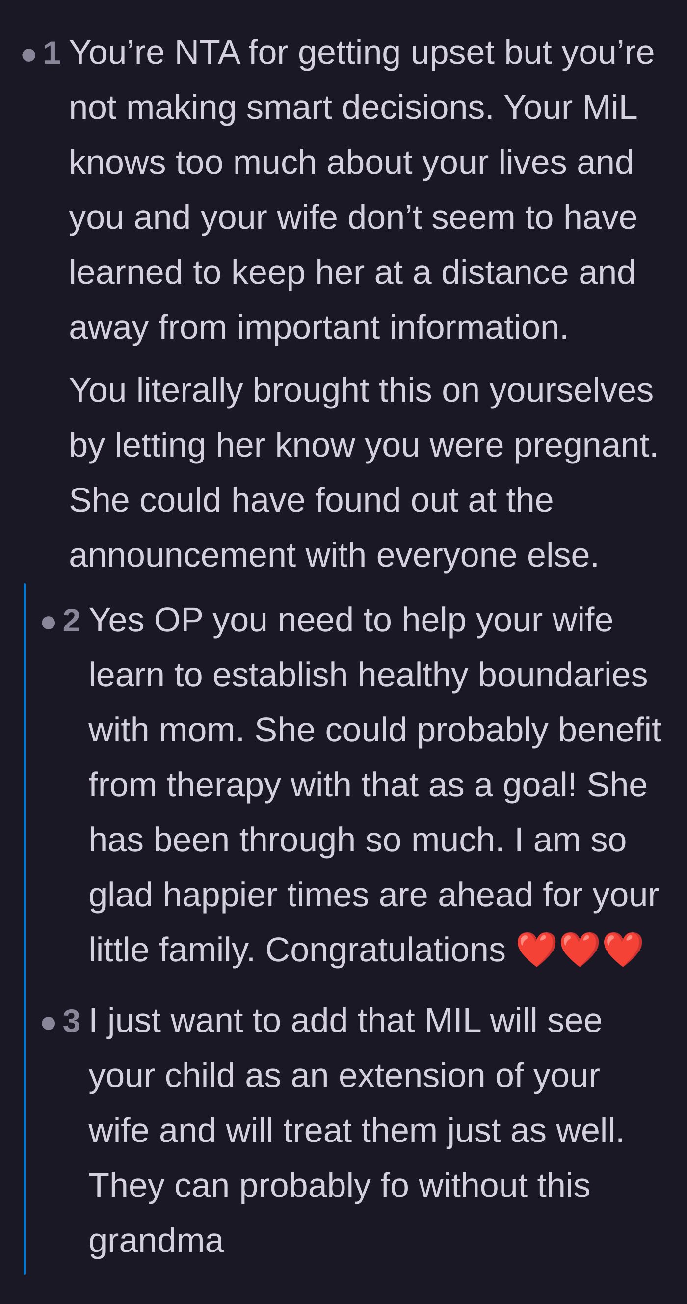 Comment thread 2 - Readers delivering tough love about oversharing with the toxic MIL and predicting she will mistreat the baby