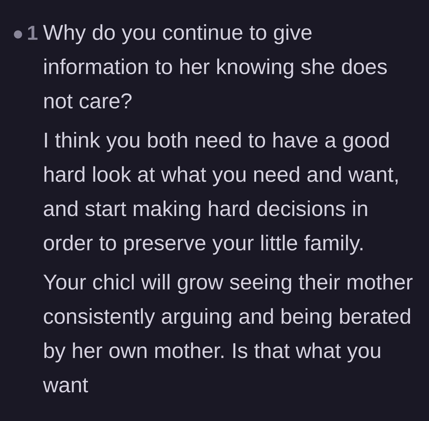 Comment thread 3 - Warning the couple about the trauma of their future child watching the grandmother abuse the mother