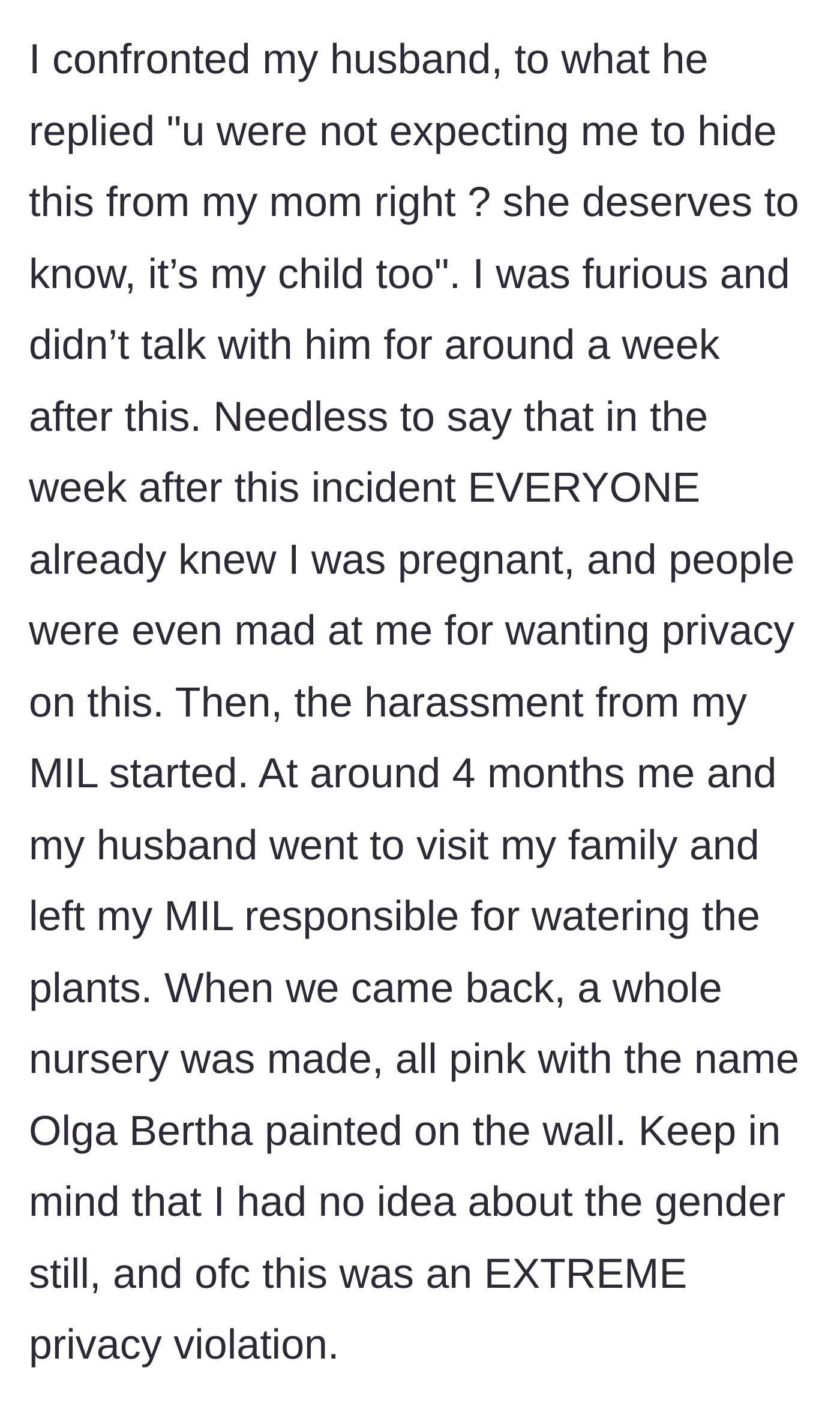 Story part 3 - The husband dismisses his wife's anger, and the mother-in-law secretly builds a bizarrely personalized nursery in their home.