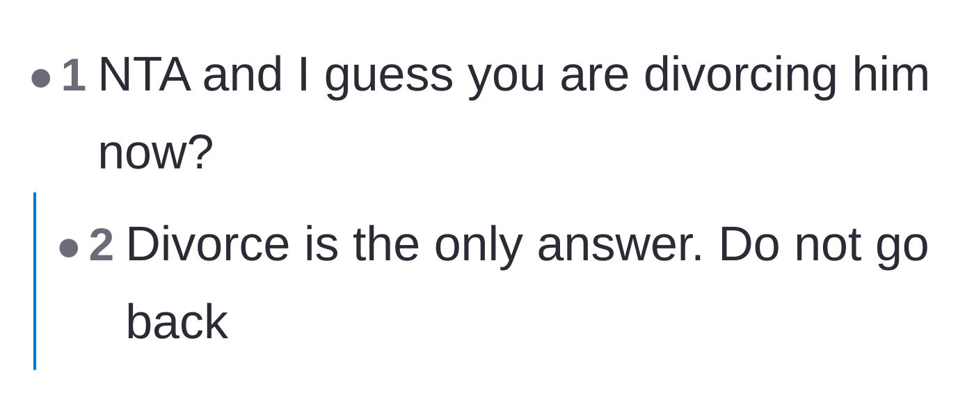 Comment thread 5 - A direct plea telling the mother that divorce is her only option
