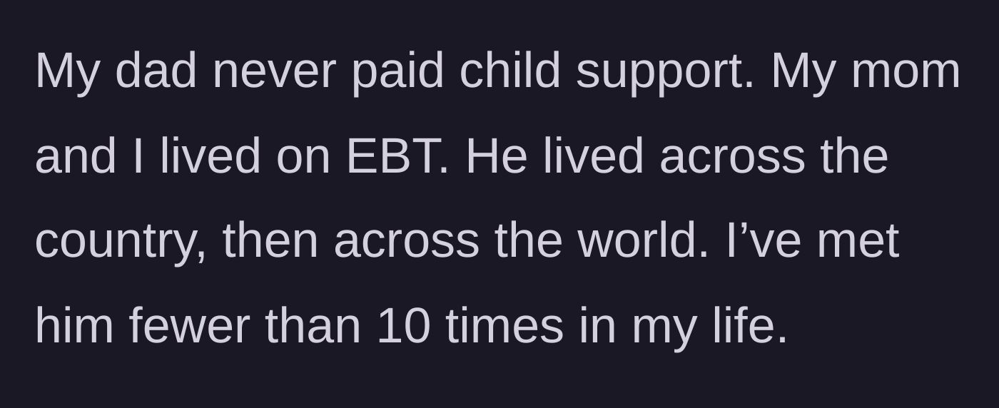 Story part 1 - An empty wallet and food stamps to symbolize a childhood built on financial neglect.