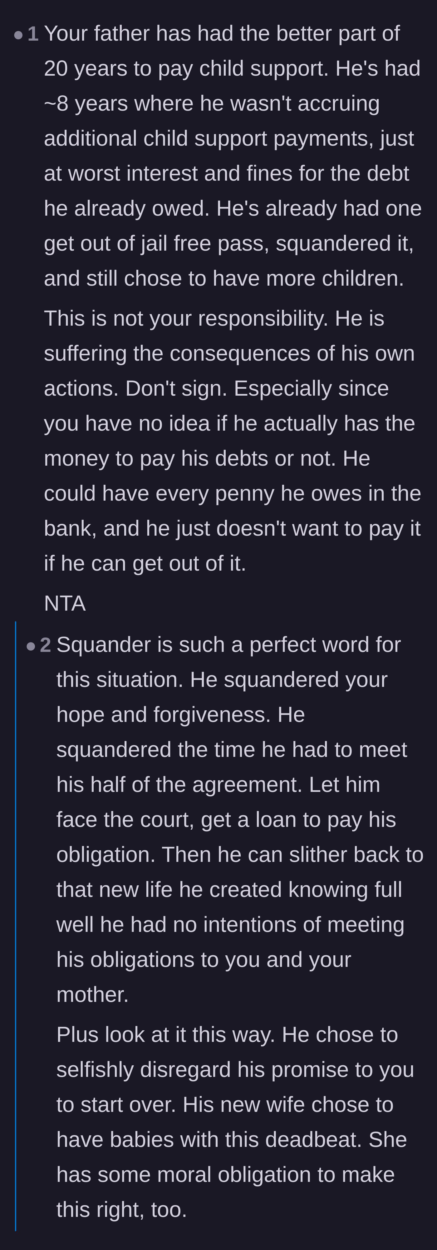 Comment thread 6 - Deep dive into how the father squandered his second chance, throwing away his daughter's hope and forgiveness.