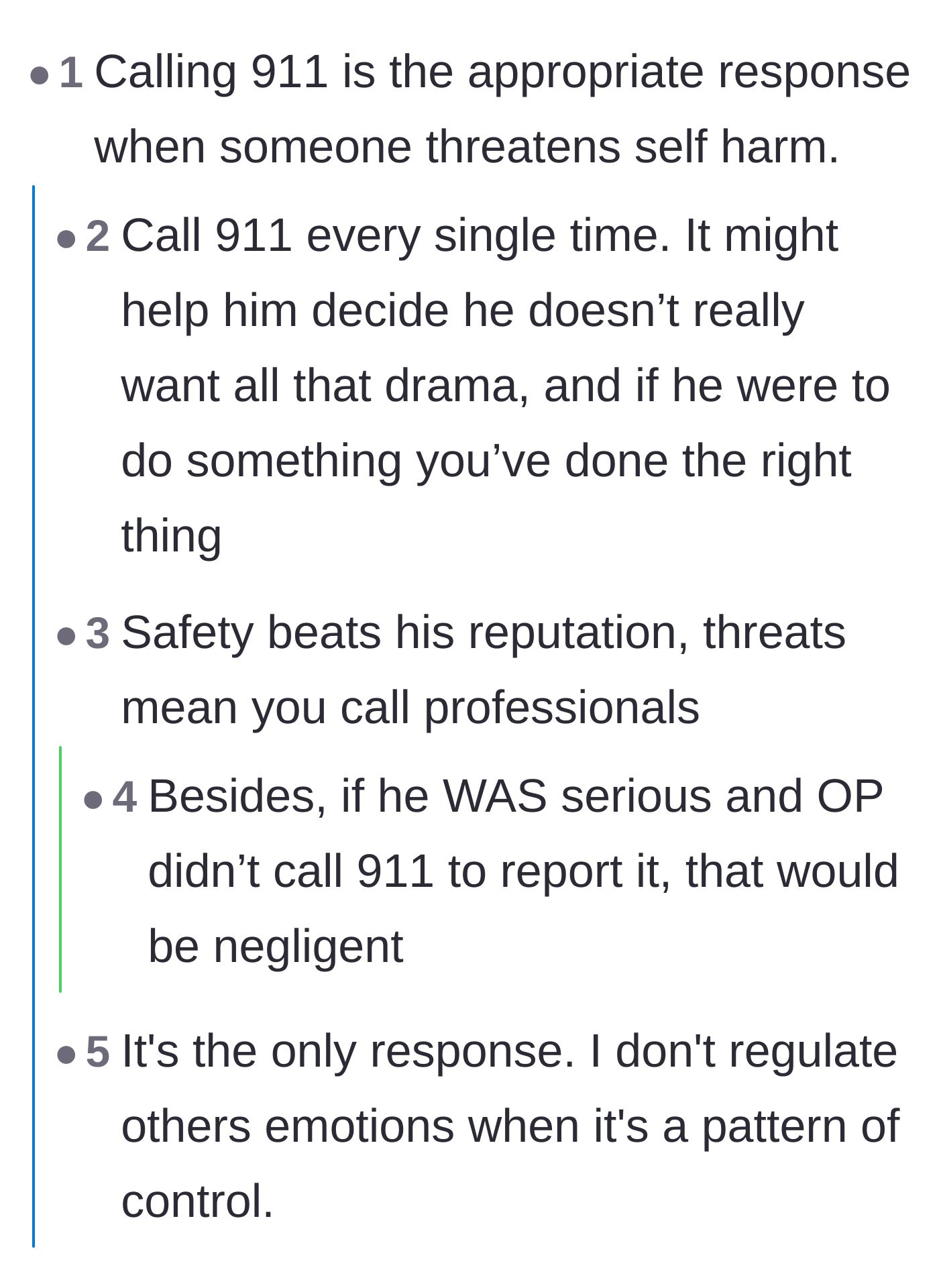 Comment thread 4 - A discussion emphasizing that a family's safety will always trump a husband's neighborhood reputation.