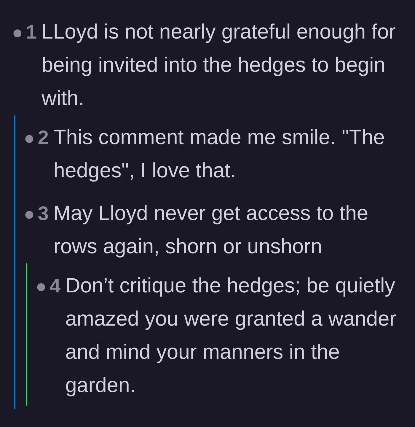 Comment thread 5 - Humorous responses dragging Lloyd for not being grateful to be invited into the garden.