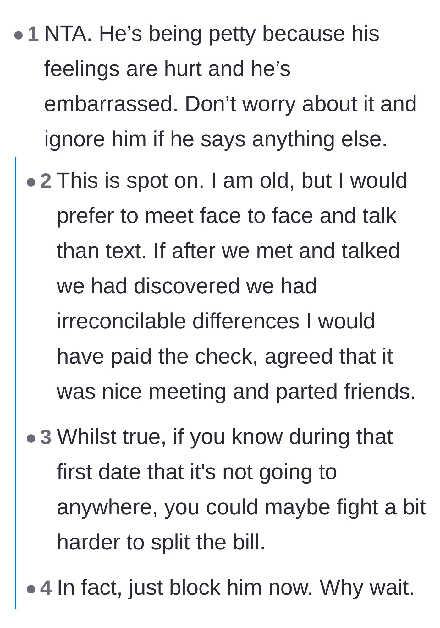 Comment thread 1 - Readers agree the man is acting out of embarrassment and advise blocking him.