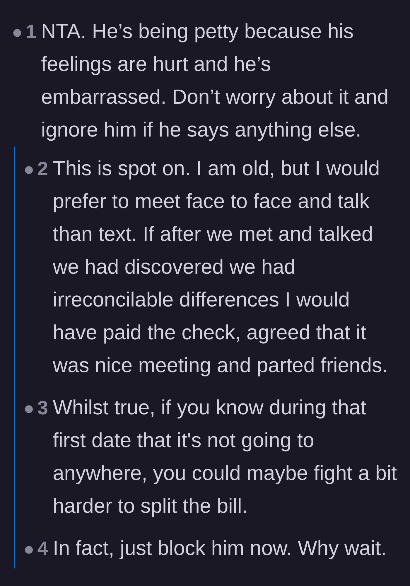 Comment thread 1 - Readers agree the man is acting out of embarrassment and advise blocking him.