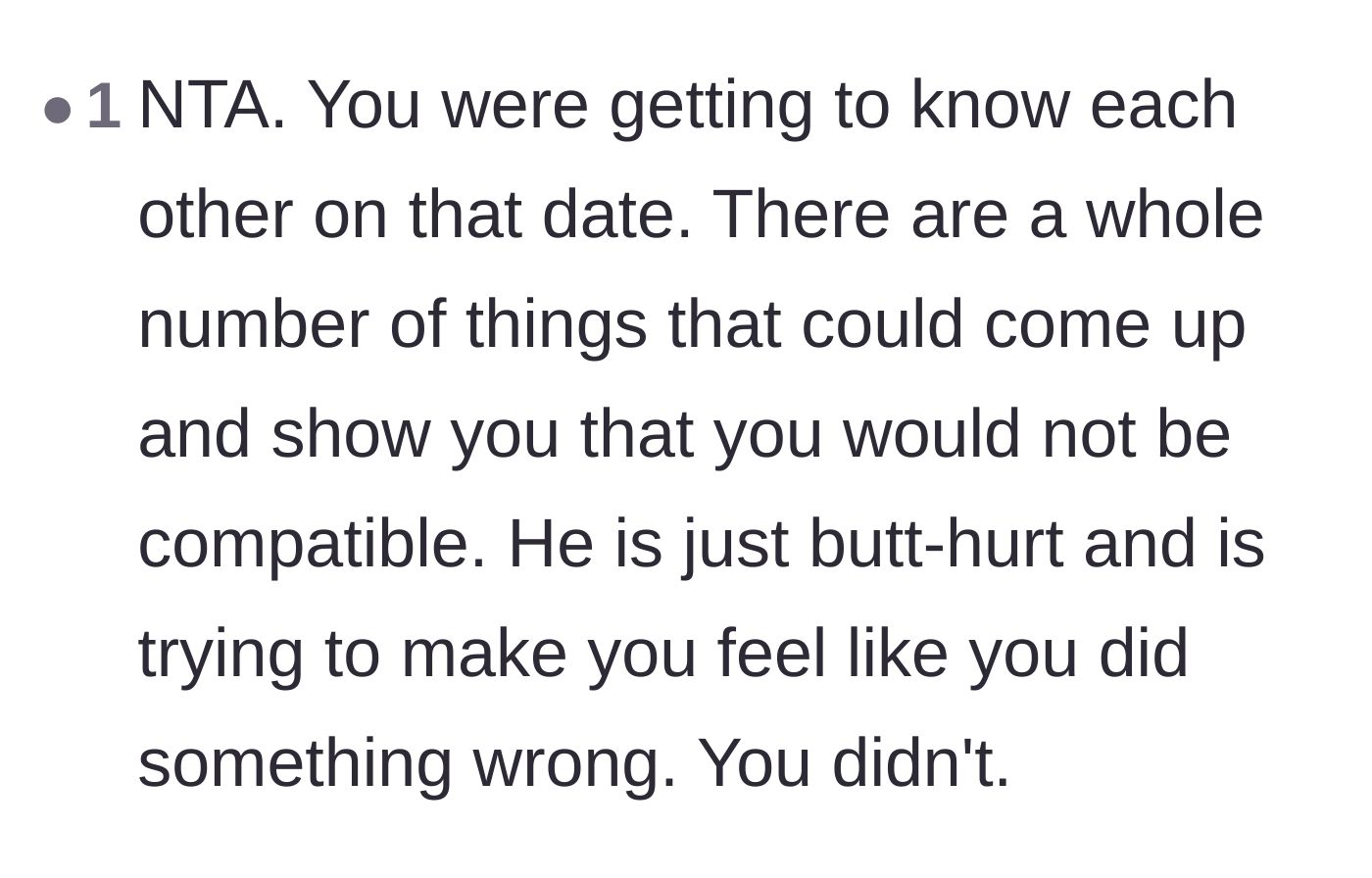 Comment thread 3 - Validation that the purpose of a first date is simply to test compatibility.