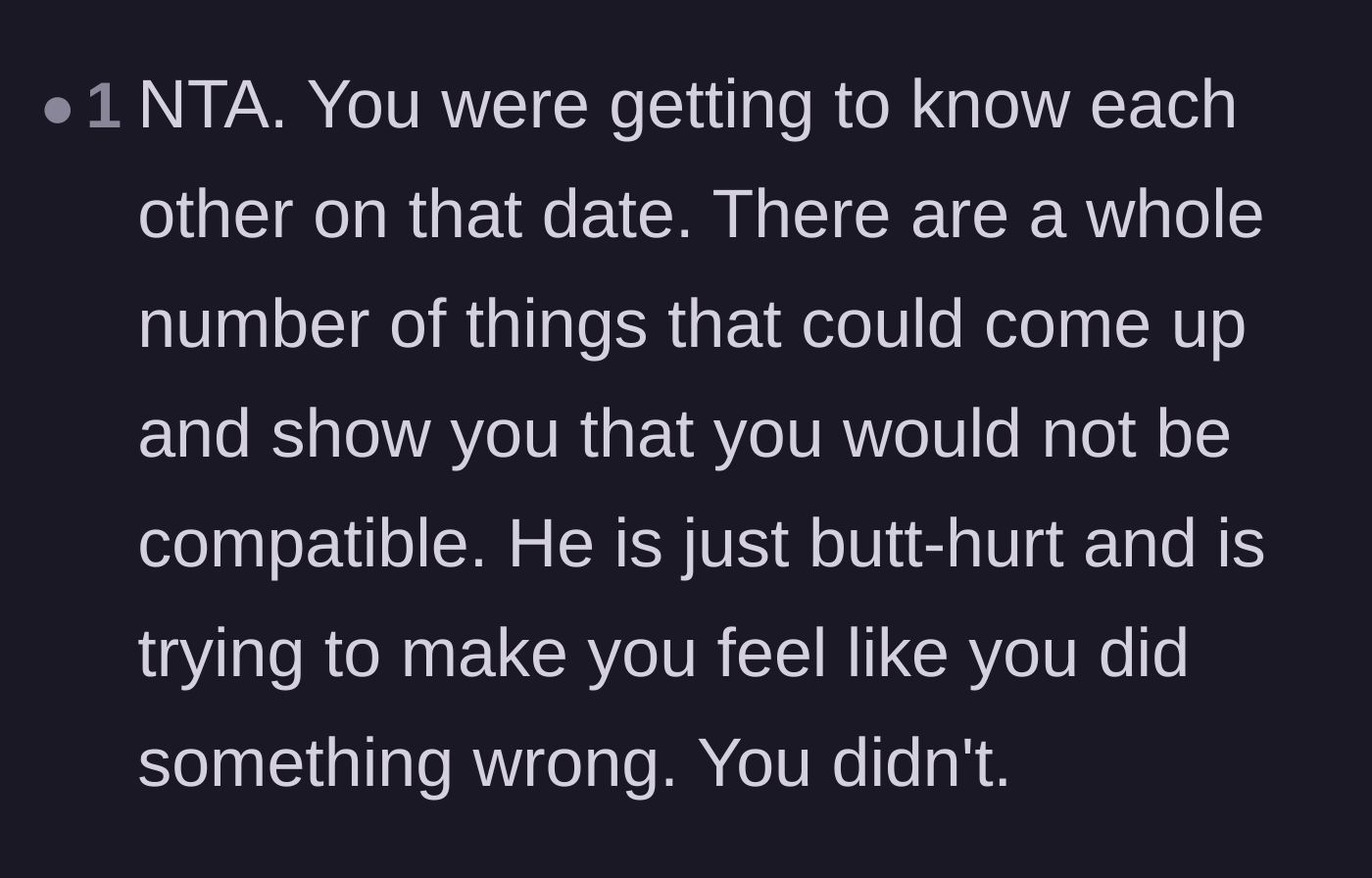 Comment thread 3 - Validation that the purpose of a first date is simply to test compatibility.