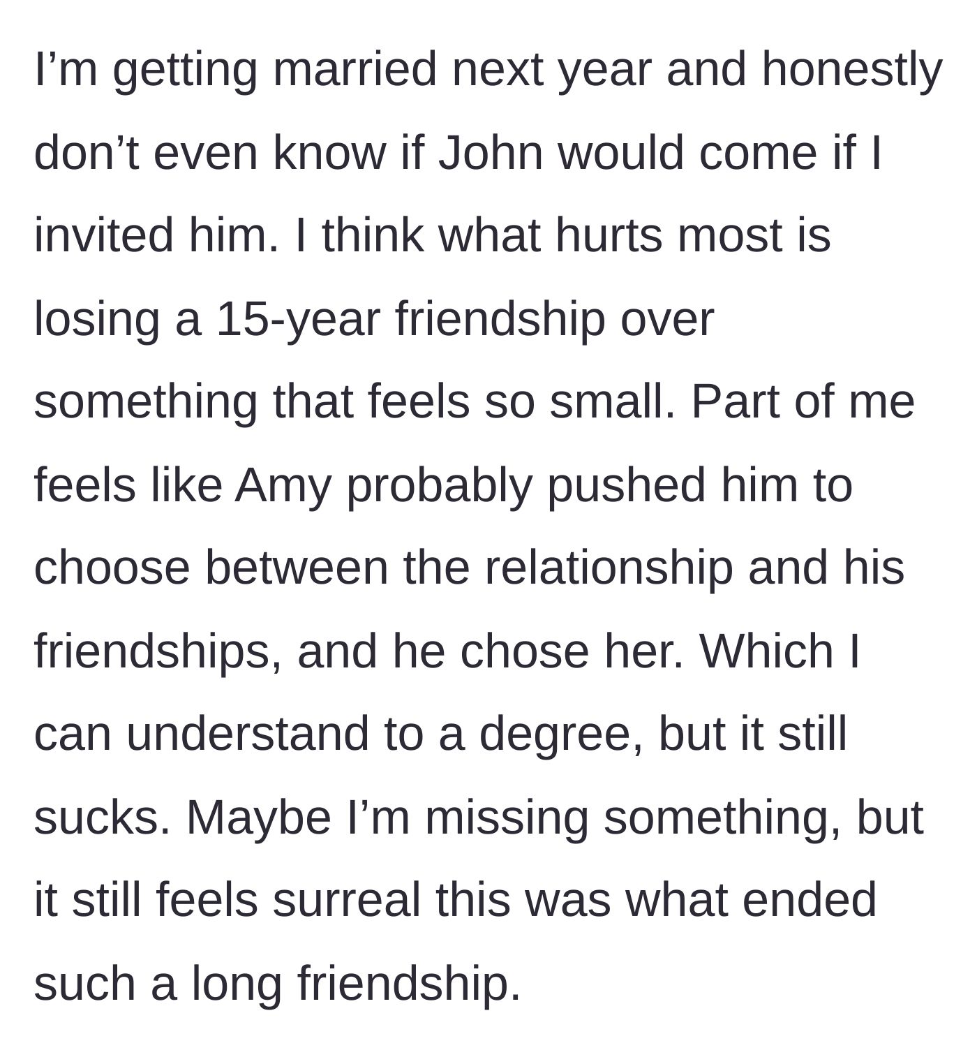 Story part 6 - A heartbroken groom-to-be reflecting on the loss of his 15-year brotherhood.
