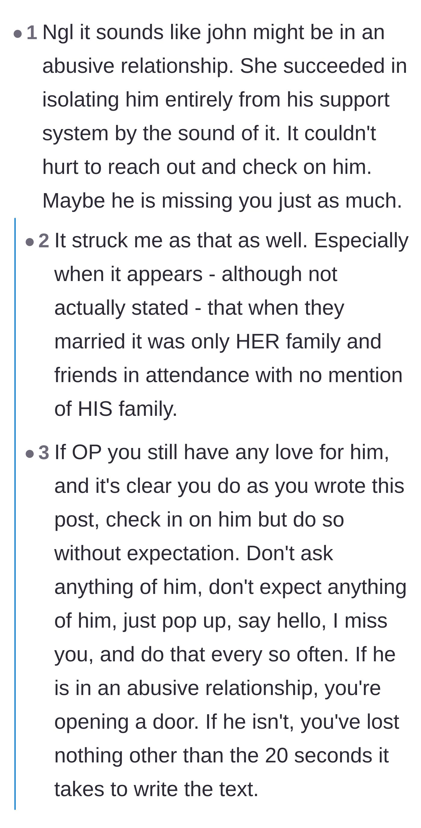 Comment thread 5 - Speculation that the friend is completely isolated from his own family too, and urging the main character to reach out.