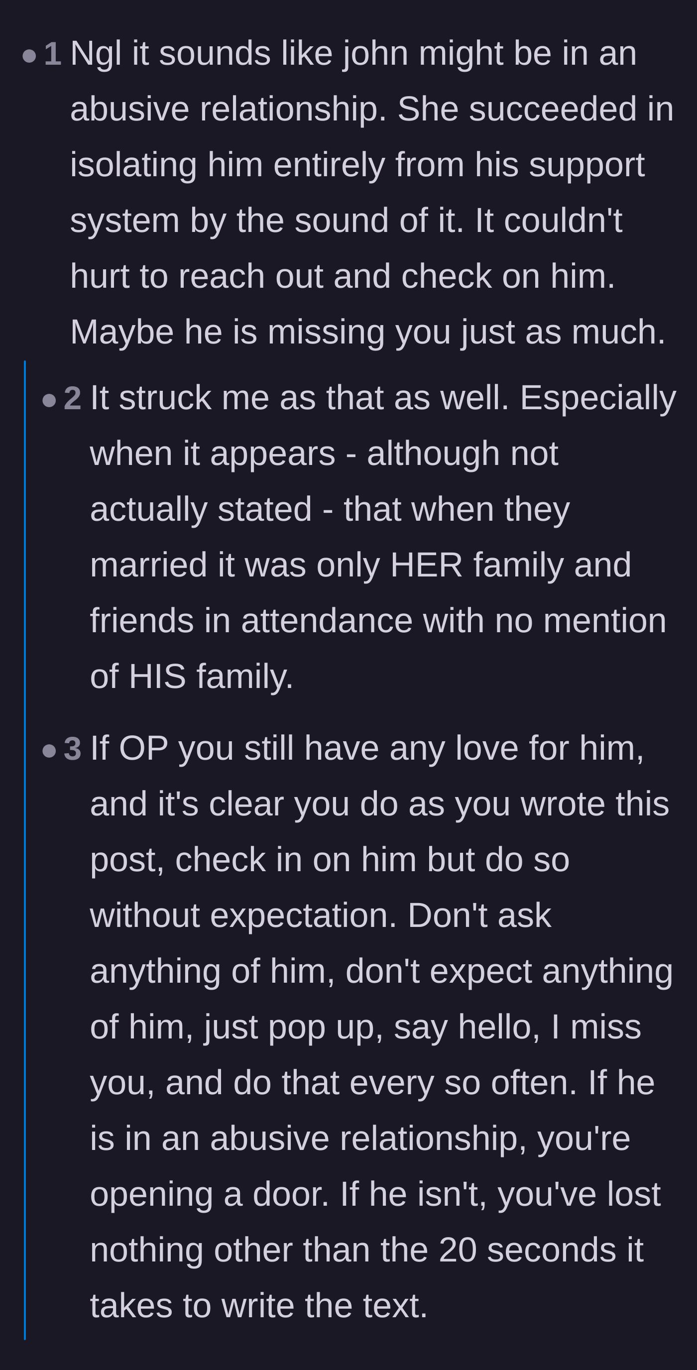 Comment thread 5 - Speculation that the friend is completely isolated from his own family too, and urging the main character to reach out.
