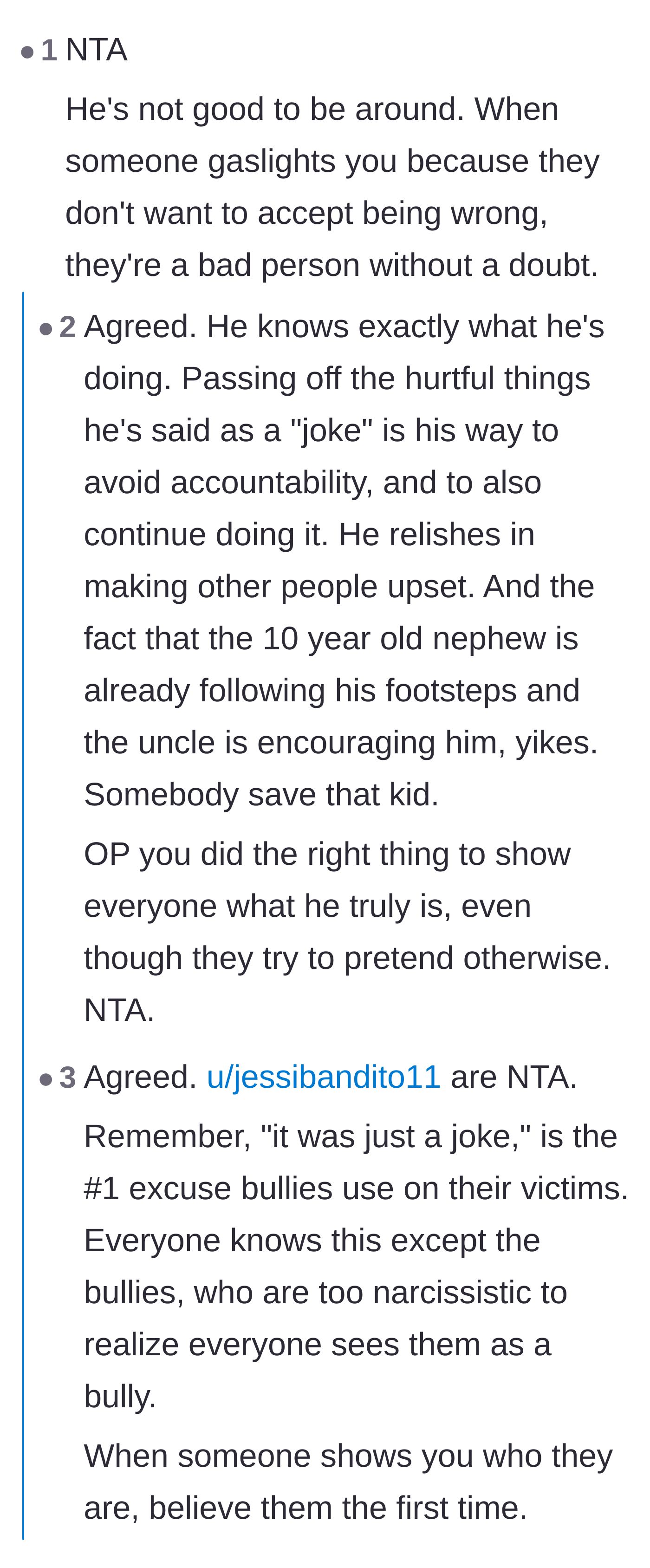 Comment thread 1 - Readers discuss how claiming it's just a joke is a classic bullying and gaslighting tactic used to dodge accountability.
