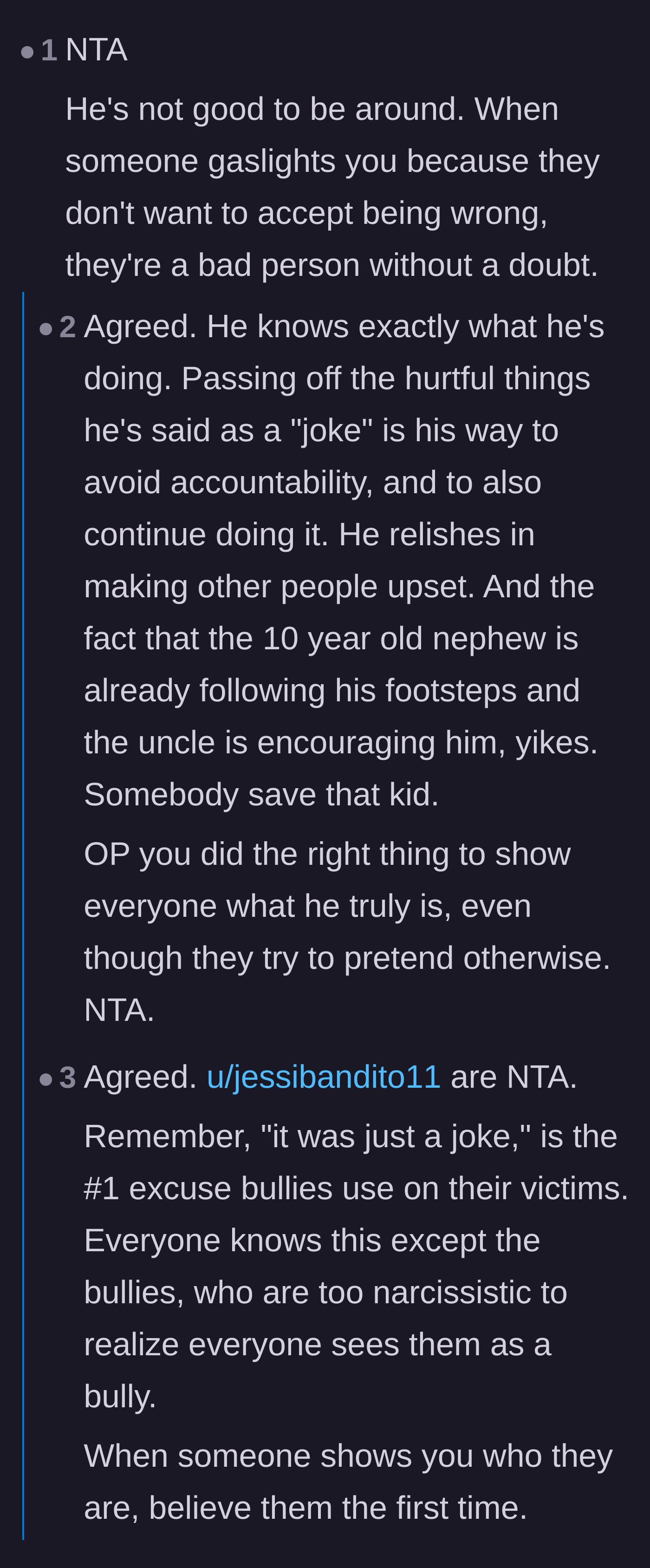 Comment thread 1 - Readers discuss how claiming it's just a joke is a classic bullying and gaslighting tactic used to dodge accountability.