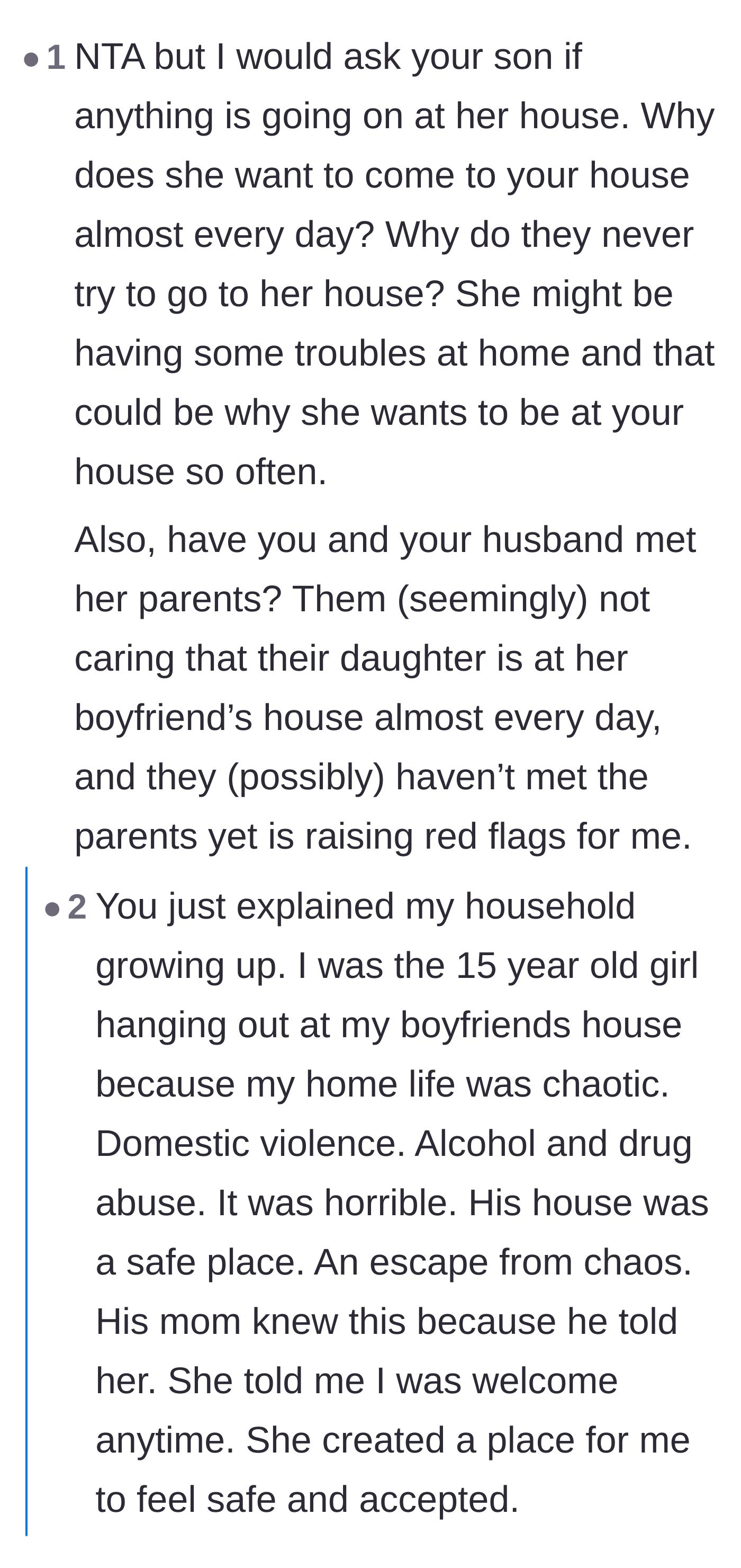 Comment thread 1 - Readers speculate that the girlfriend is escaping a bad home life and question where her parents are.