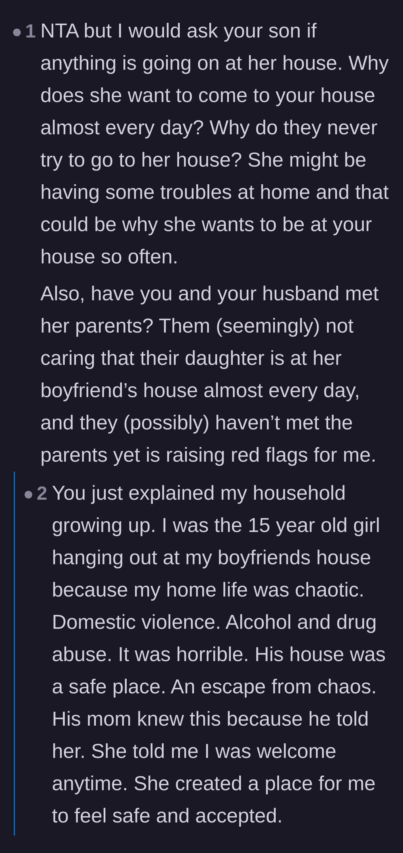 Comment thread 1 - Readers speculate that the girlfriend is escaping a bad home life and question where her parents are.
