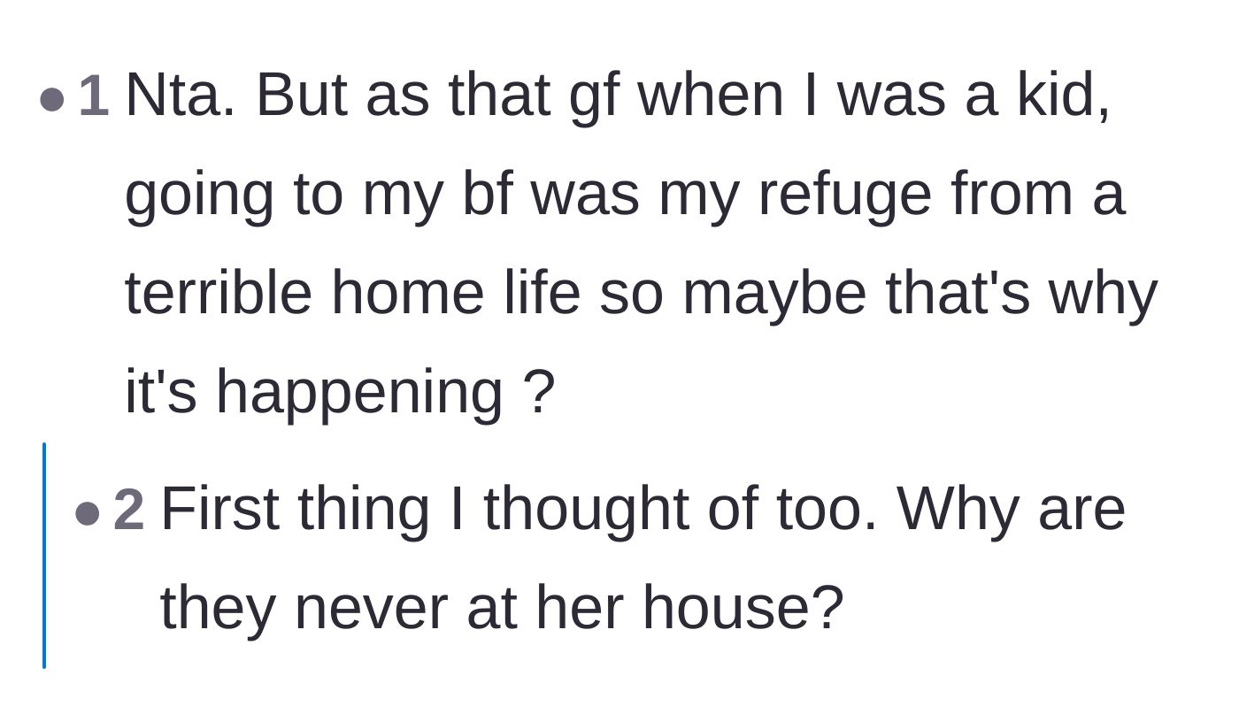 Comment thread 3 - A brief exchange questioning why the couple never hangs out at the girlfriend's house.