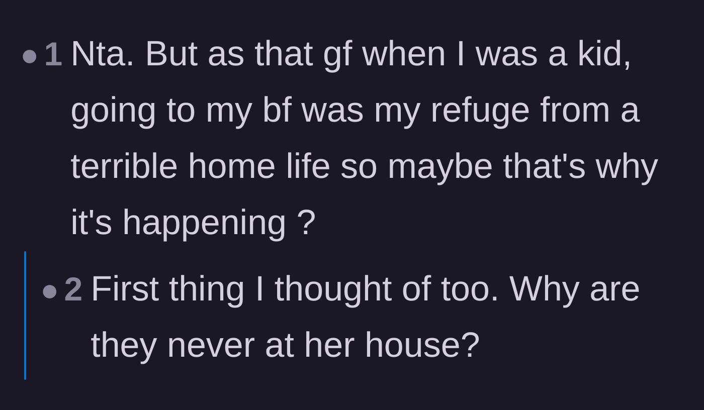 Comment thread 3 - A brief exchange questioning why the couple never hangs out at the girlfriend's house.