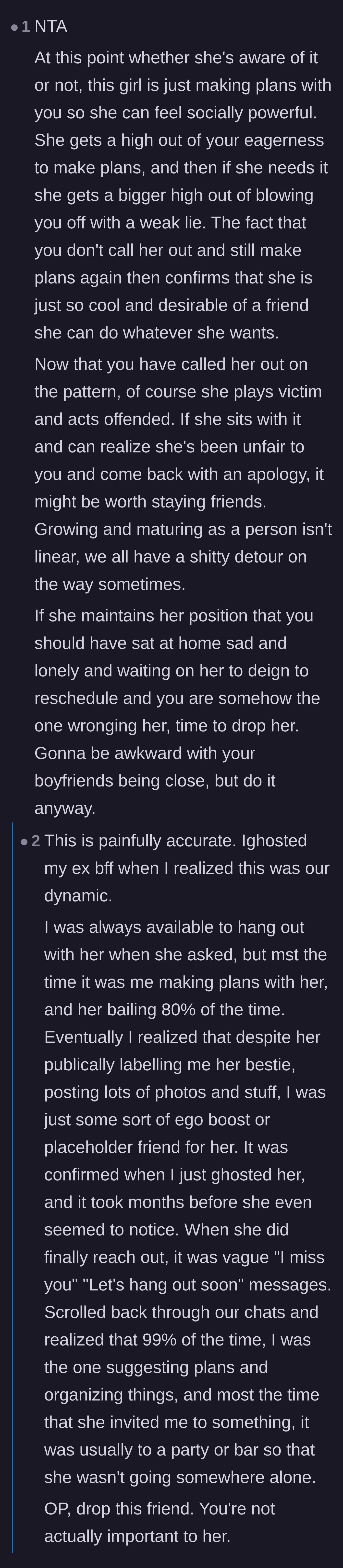 Comment thread 2 - A deep dive into the toxic power trip of making plans just to cancel them.
