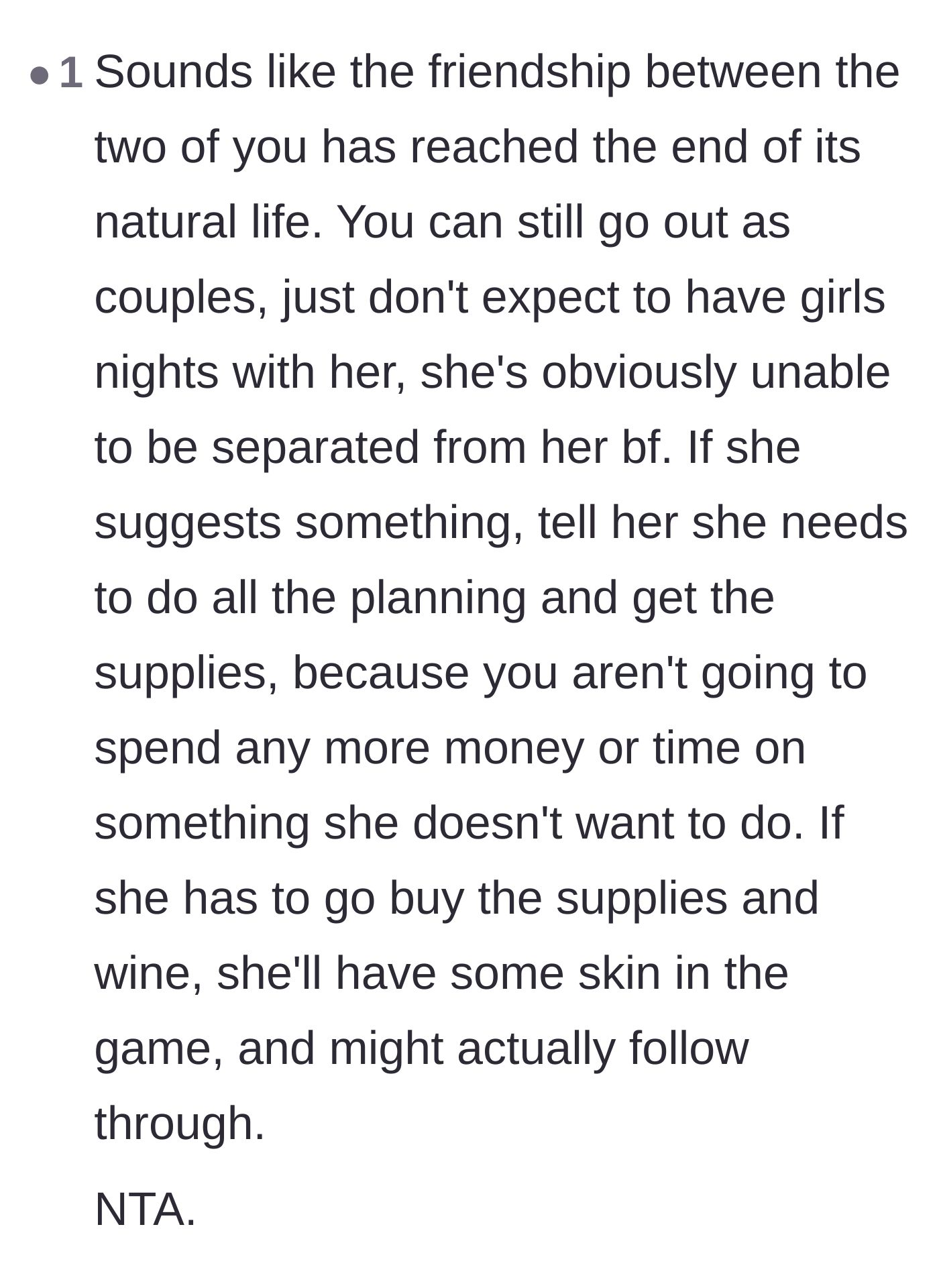 Comment thread 4 - Advice on downgrading the relationship to just a couples-only acquaintance.