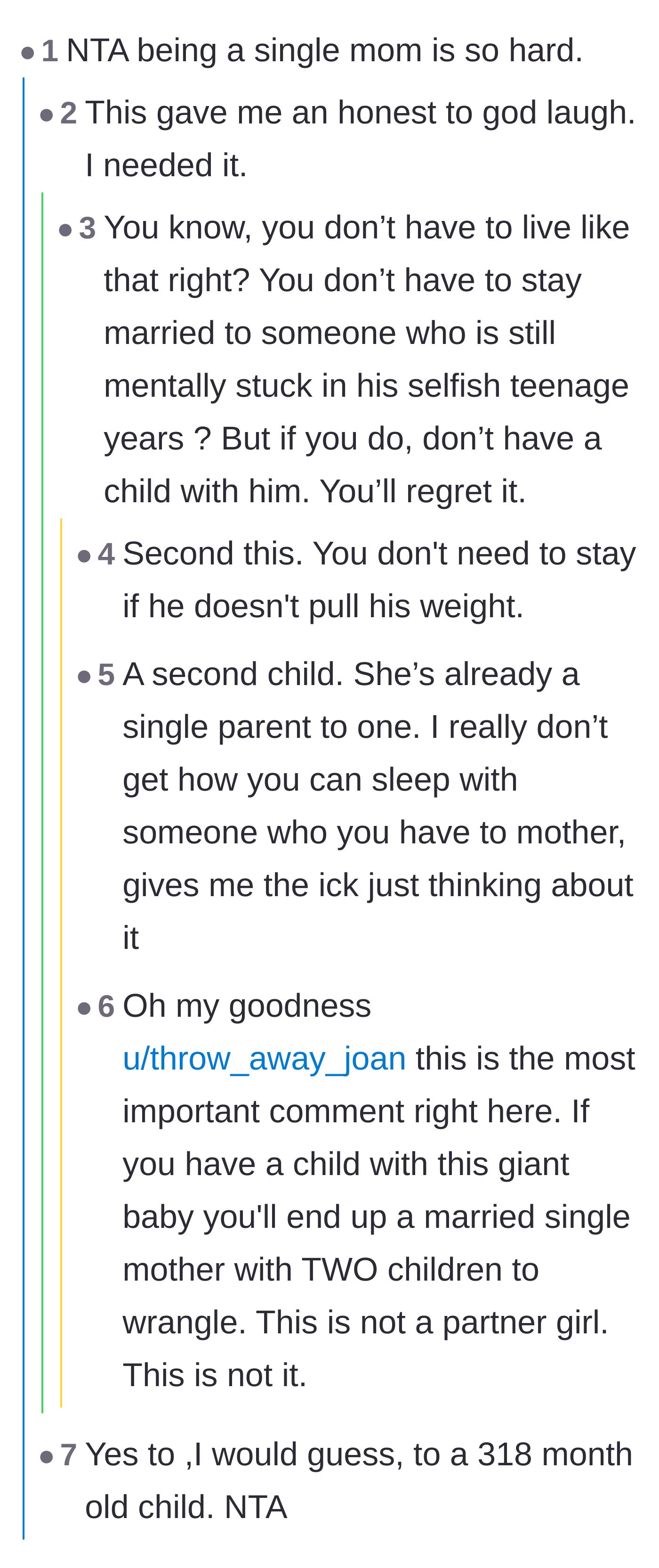 Comment thread jokingly calling the wife a single mom to her husband and heavily warning her not to have actual children with him.