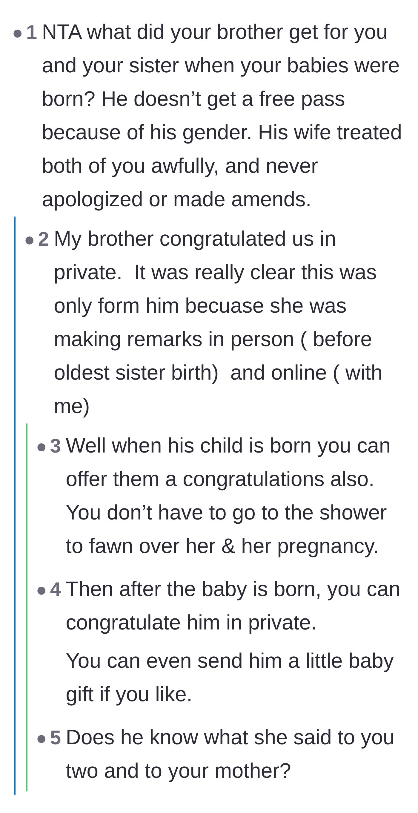 Comment thread 2 - Pointing out the brother's previous lack of public support for his siblings' pregnancies and suggesting matching his energy.