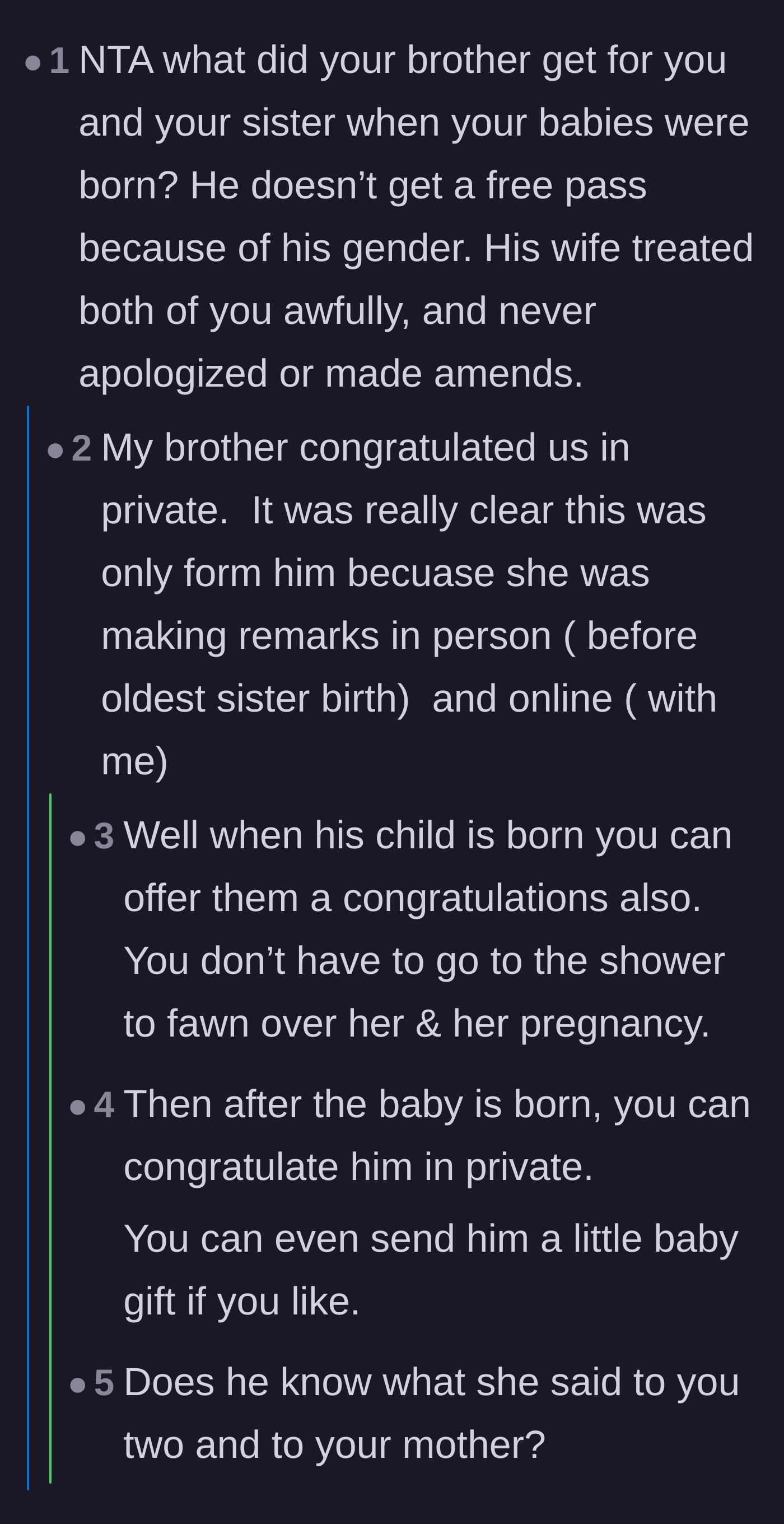 Comment thread 2 - Pointing out the brother's previous lack of public support for his siblings' pregnancies and suggesting matching his energy.