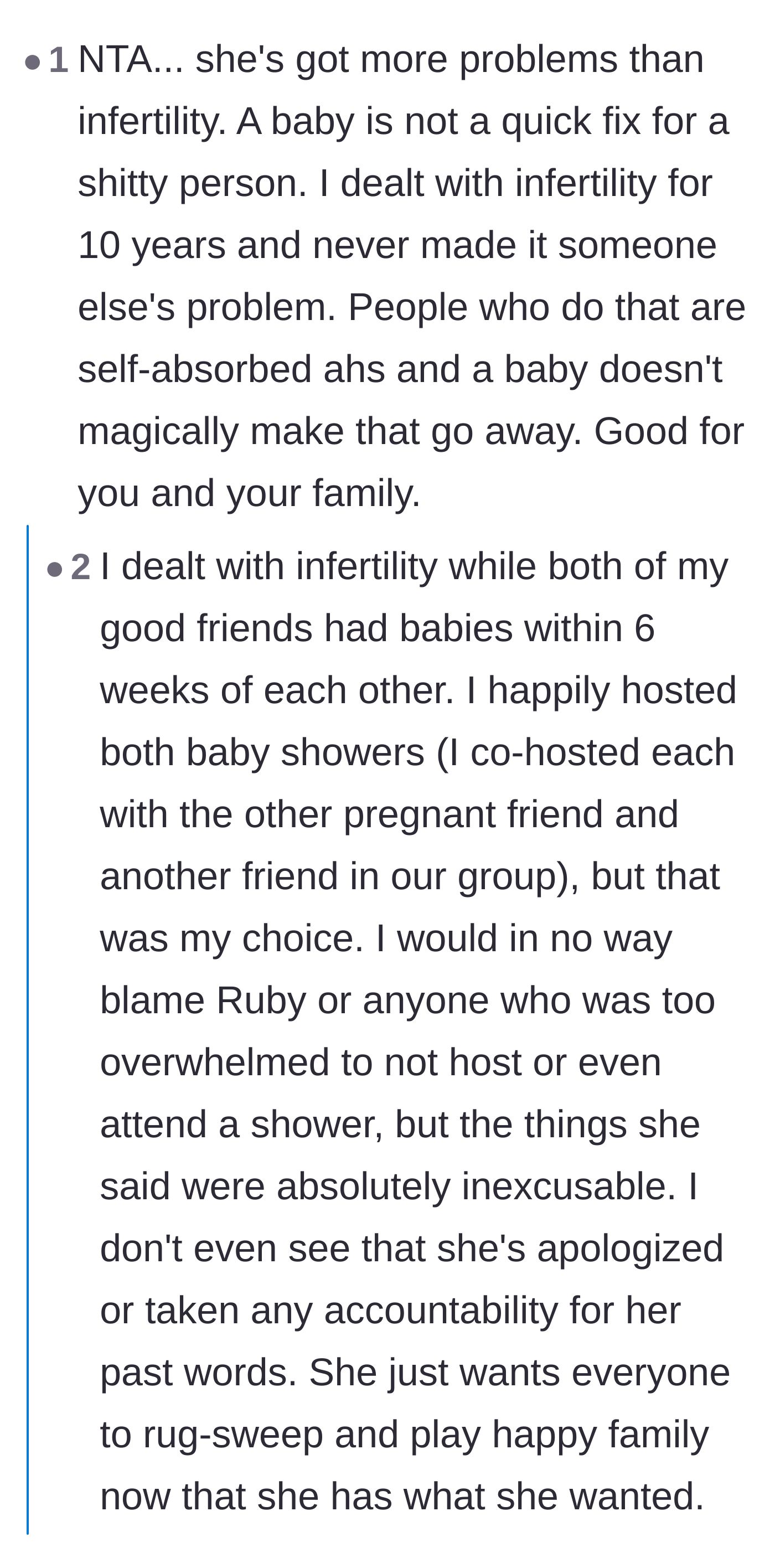 Comment thread 4 - A reader sharing their own infertility struggles to emphasize that grief does not excuse abusive behavior.