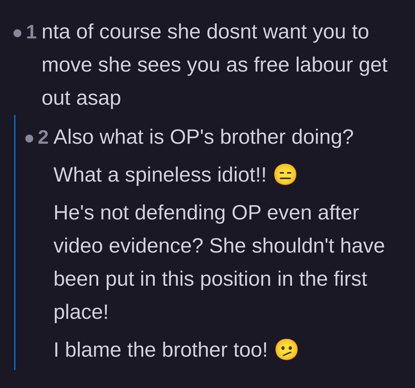 Comment thread 5 - A discussion calling out the older brother for being a spineless enabler and failing to protect his little sister.